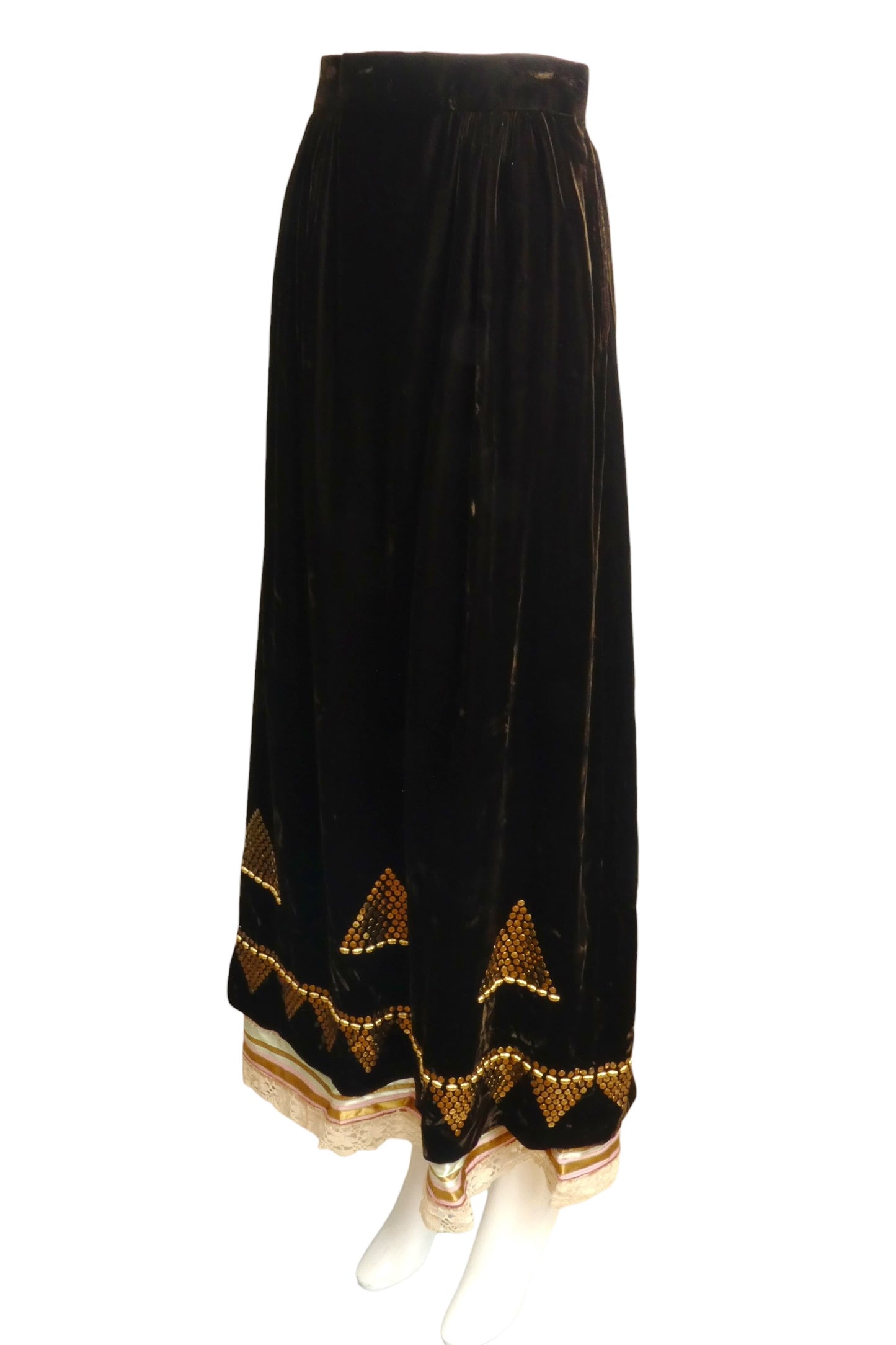 1974 Velvet Sequin & Ribbon Maxi Skirt, Size-4