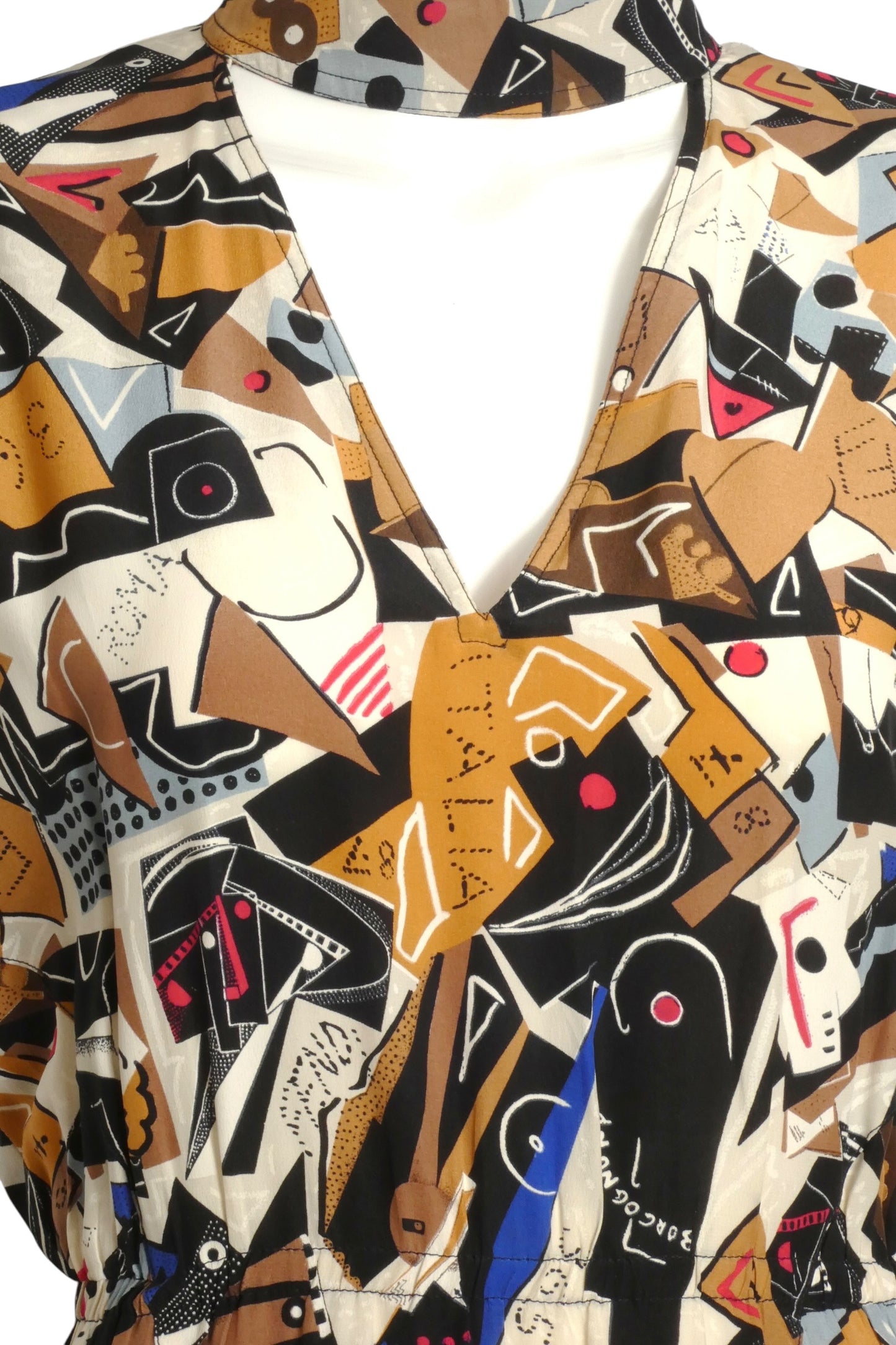 1980s Printed Silk Dress, Size 8