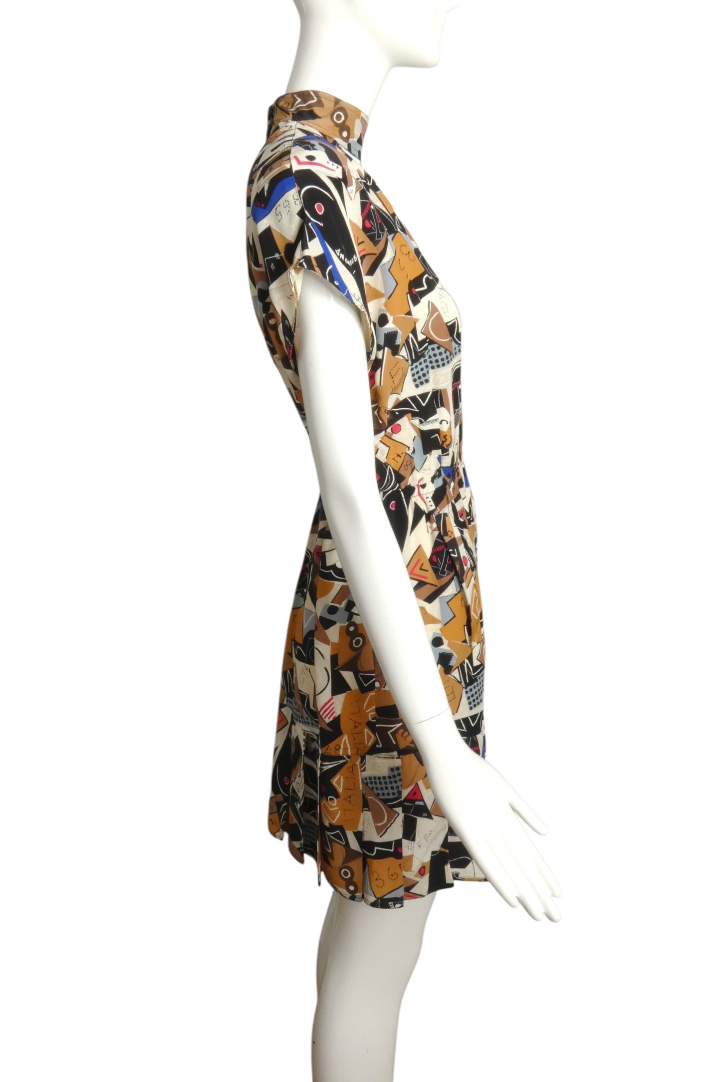 1980s Printed Silk Dress, Size 8