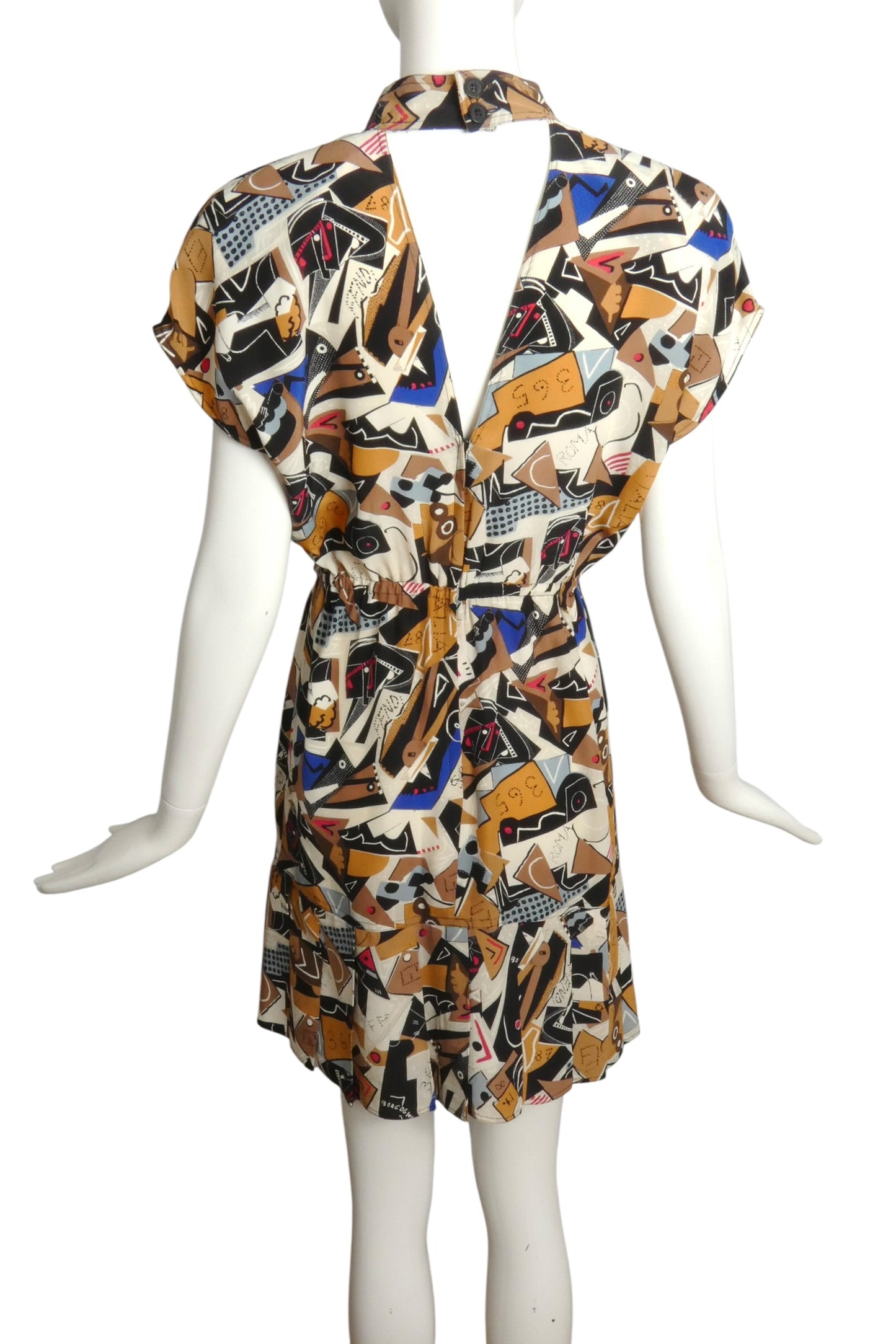1980s Printed Silk Dress, Size 8