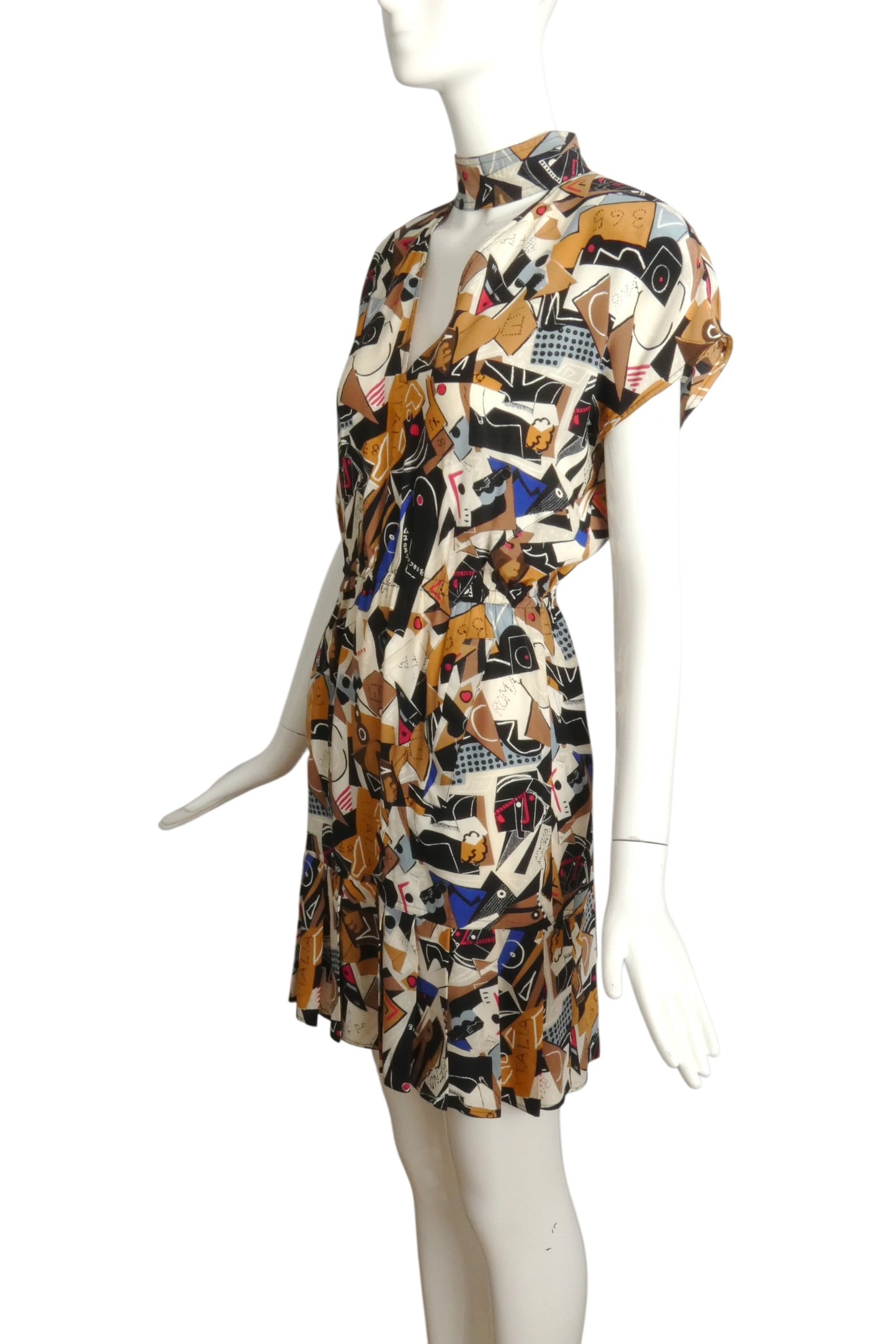 1980s Printed Silk Dress, Size 8