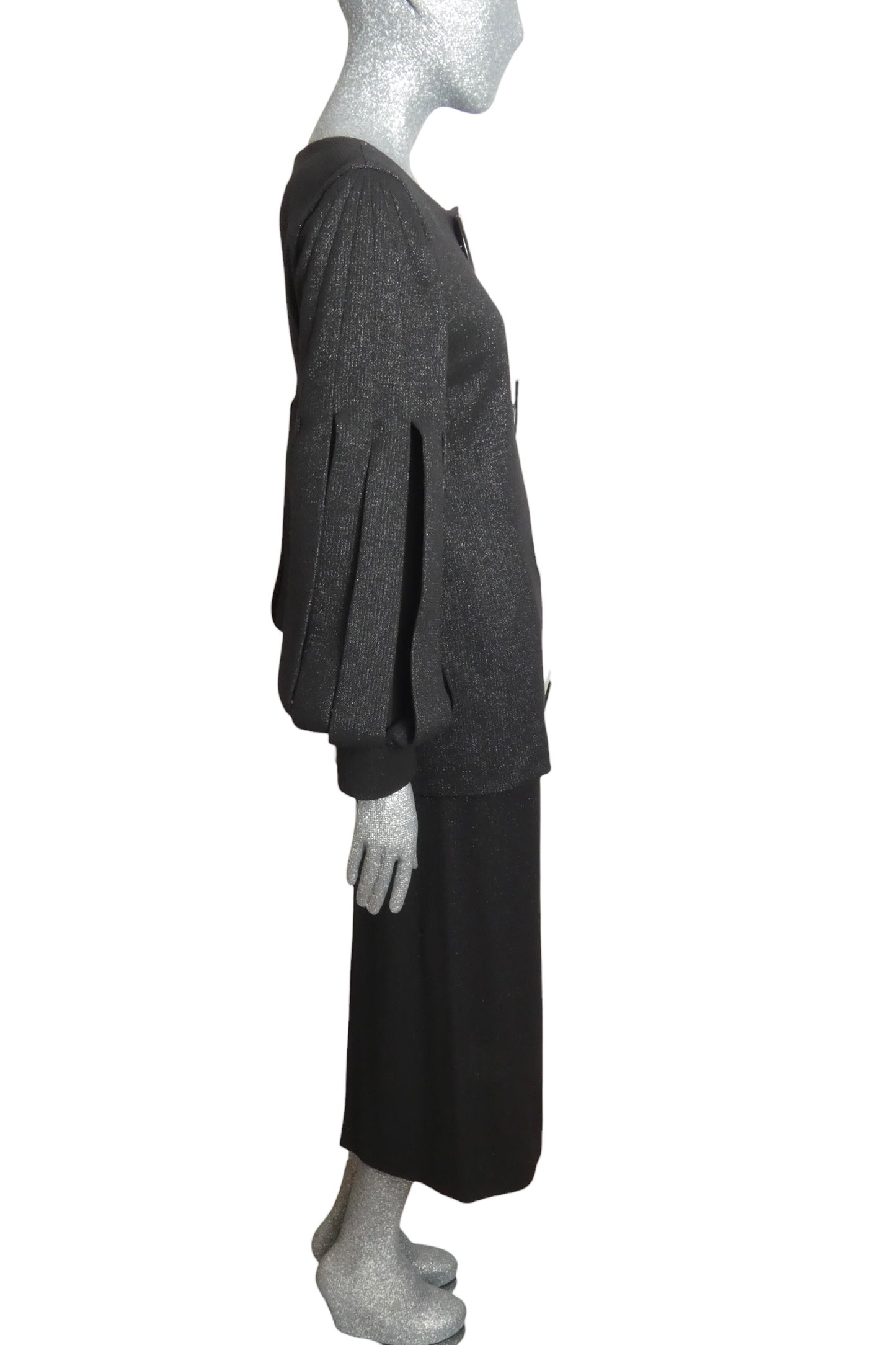 PIERRE CARDIN -  1993 Haute Couture Black Wool Sparkle Suit, Size-4