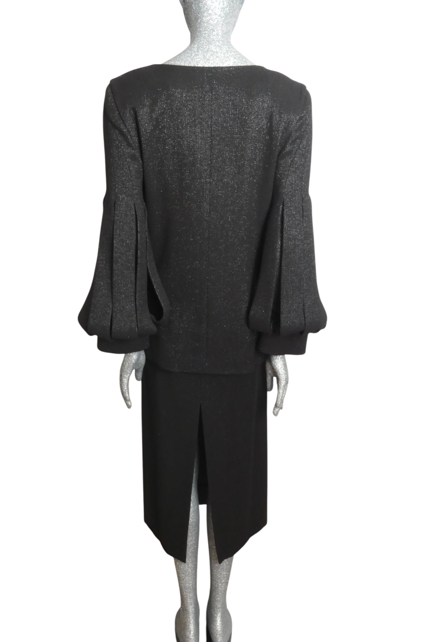 PIERRE CARDIN -  1993 Haute Couture Black Wool Sparkle Suit, Size-4