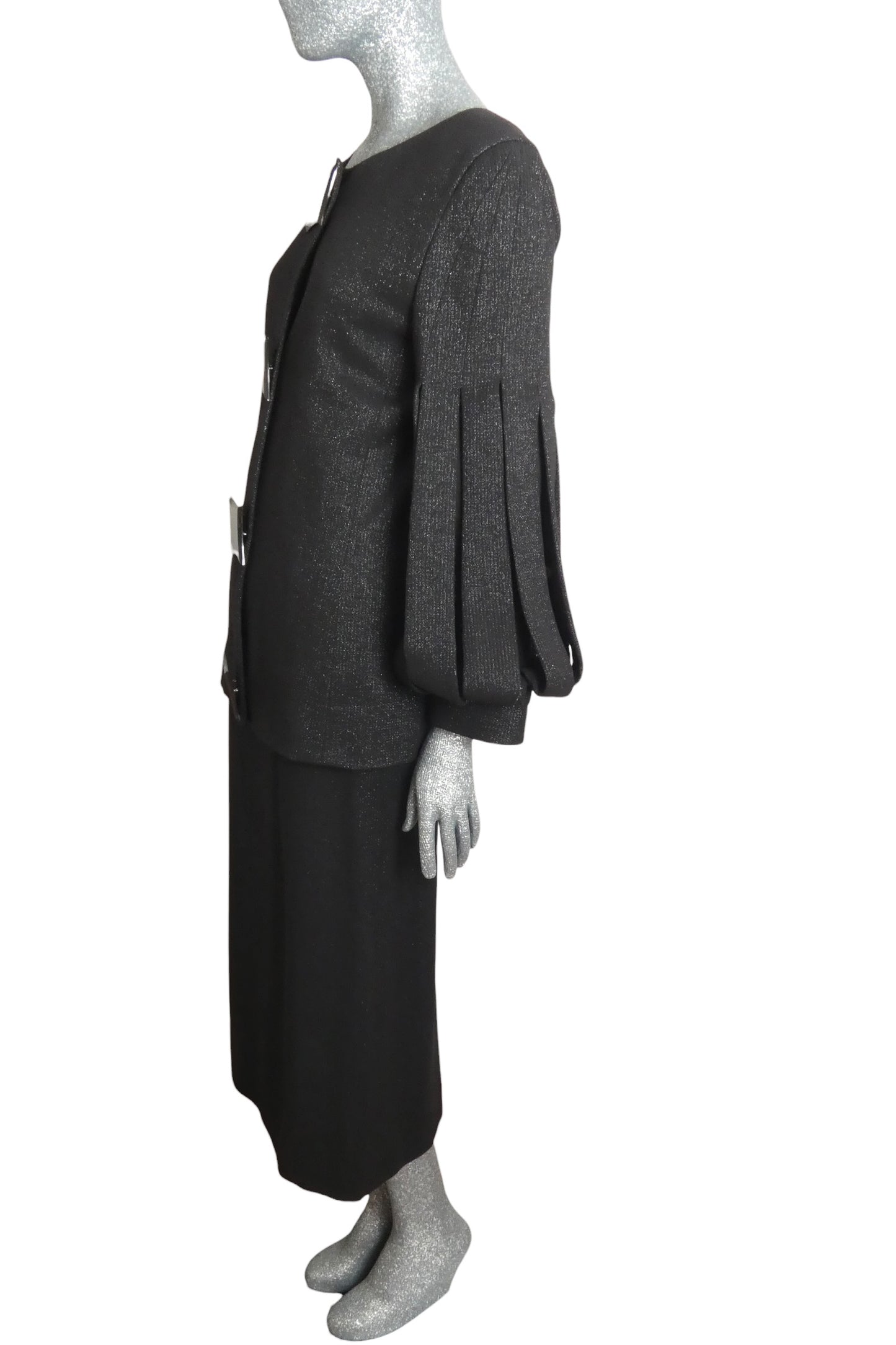 PIERRE CARDIN -  1993 Haute Couture Black Wool Sparkle Suit, Size-4