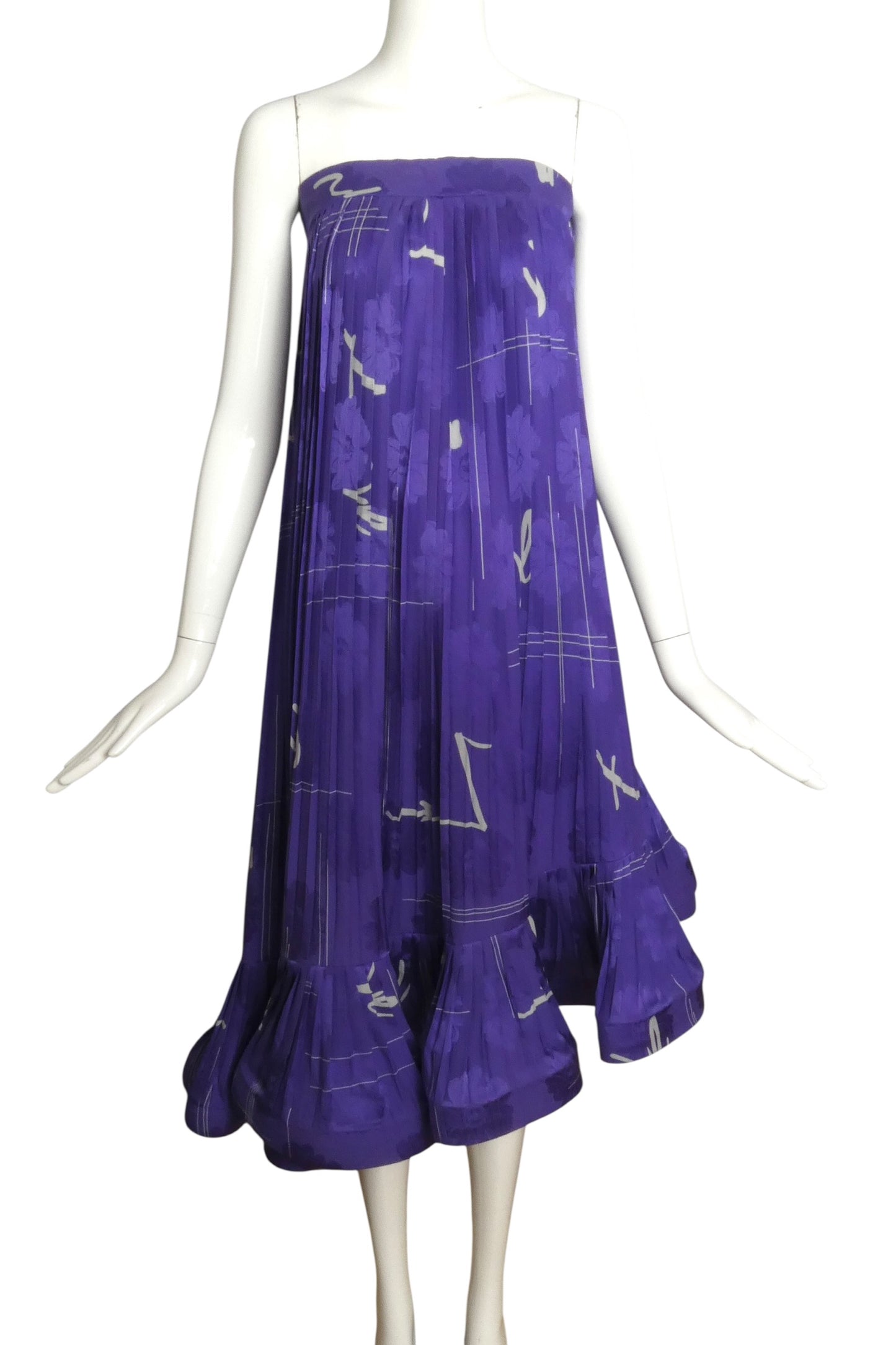 1989 Haute Couture Pleated Silk Party Dress, Size-4