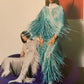PIERRE CARDIN HAUTE COUTURE - 1973 Green Ombre Fringe Knit Ensemble, Size-4