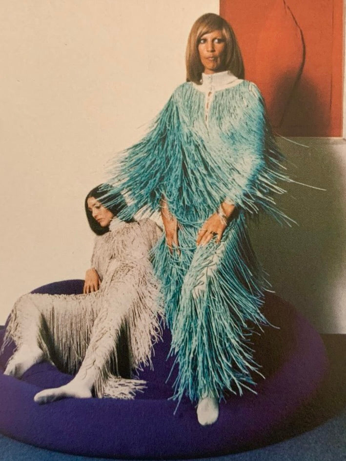 PIERRE CARDIN HAUTE COUTURE - 1973 Green Ombre Fringe Knit Ensemble, Size-4