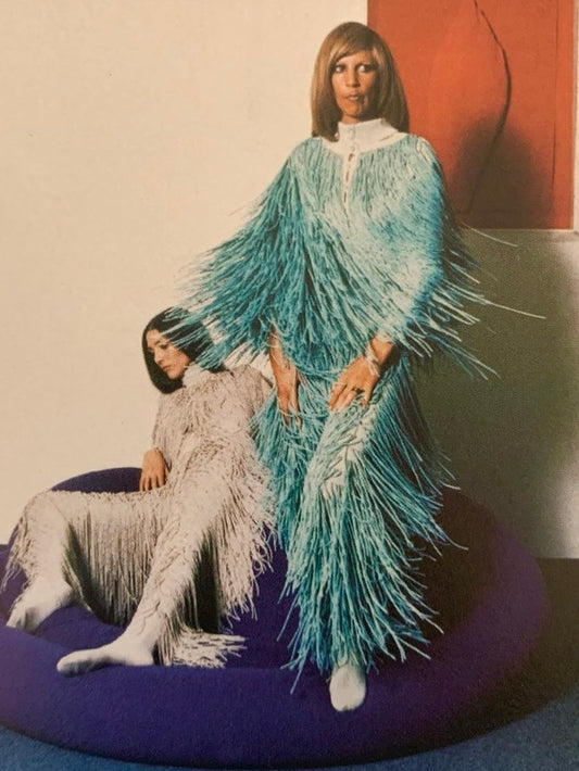 PIERRE CARDIN HAUTE COUTURE - 1973 Green Ombre Fringe Knit Ensemble, Size-4