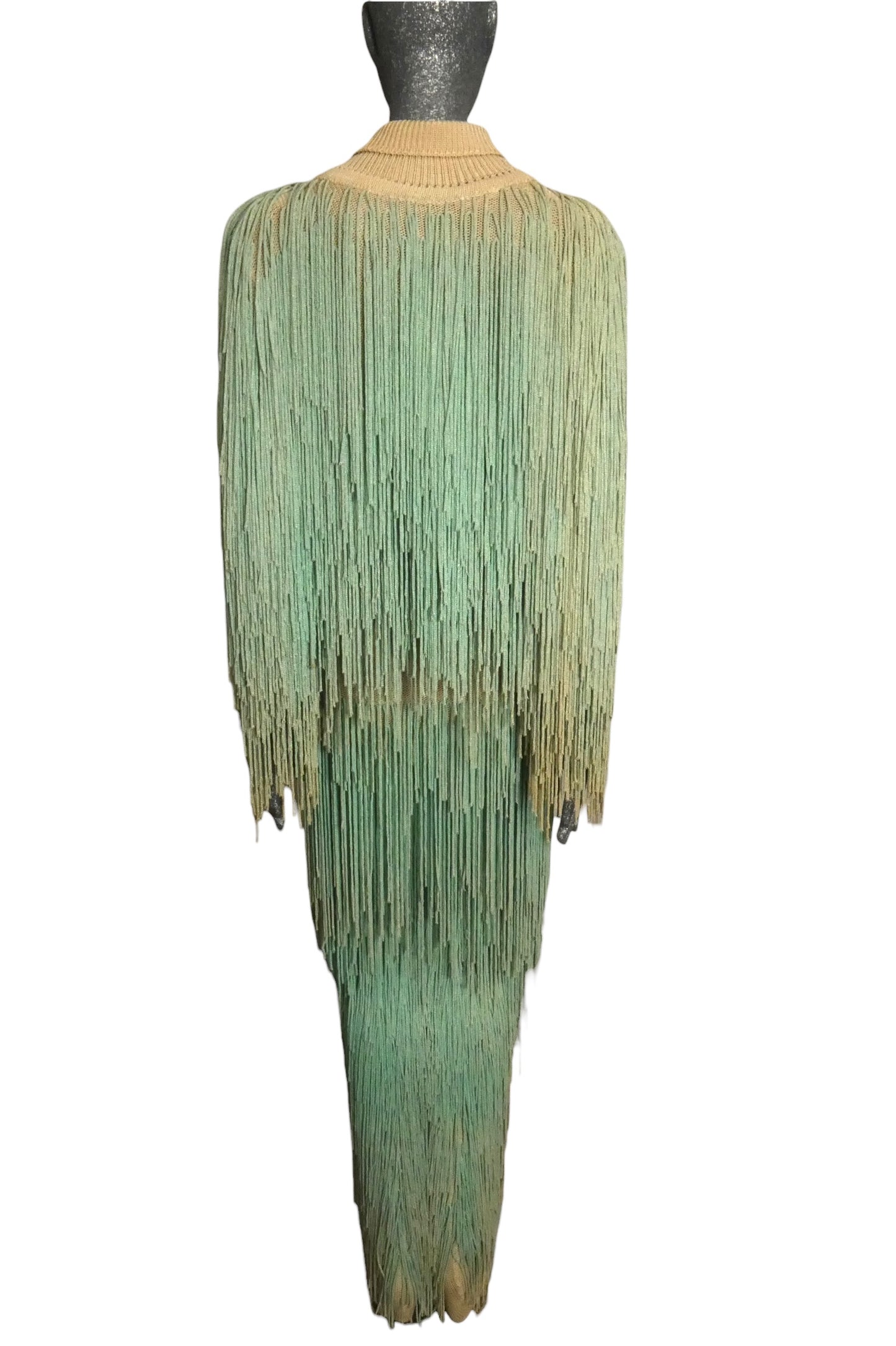 PIERRE CARDIN HAUTE COUTURE - 1973 Green Ombre Fringe Knit Ensemble, Size-4