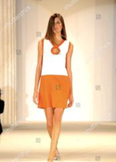 PIERRE CARDIN - 2005 Orange & White Rayon Dress, Size 6