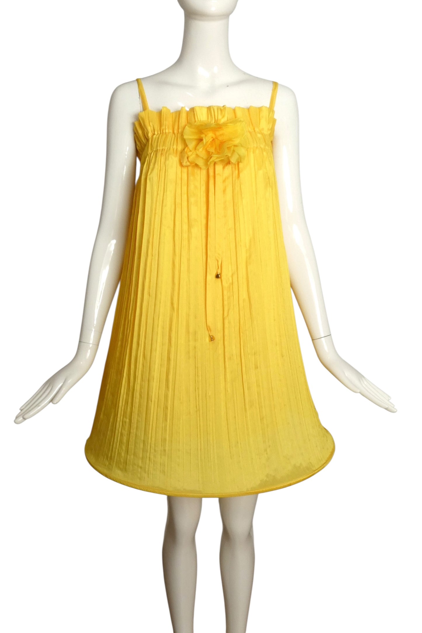 2009 Yellow Plisse Pleated Hoop Dress, Size 4
