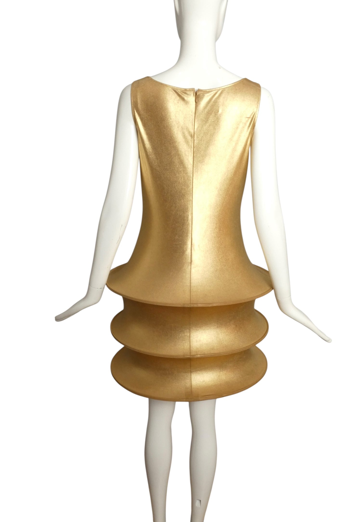 2009 Gold Metallic Knit Hoop Dress, Size-6