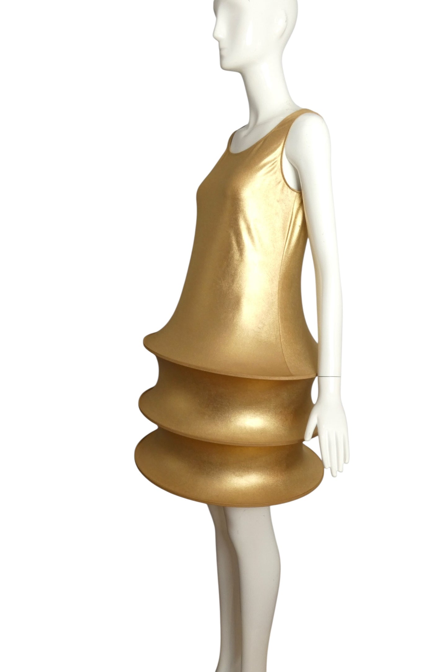 2009 Gold Metallic Knit Hoop Dress, Size-6