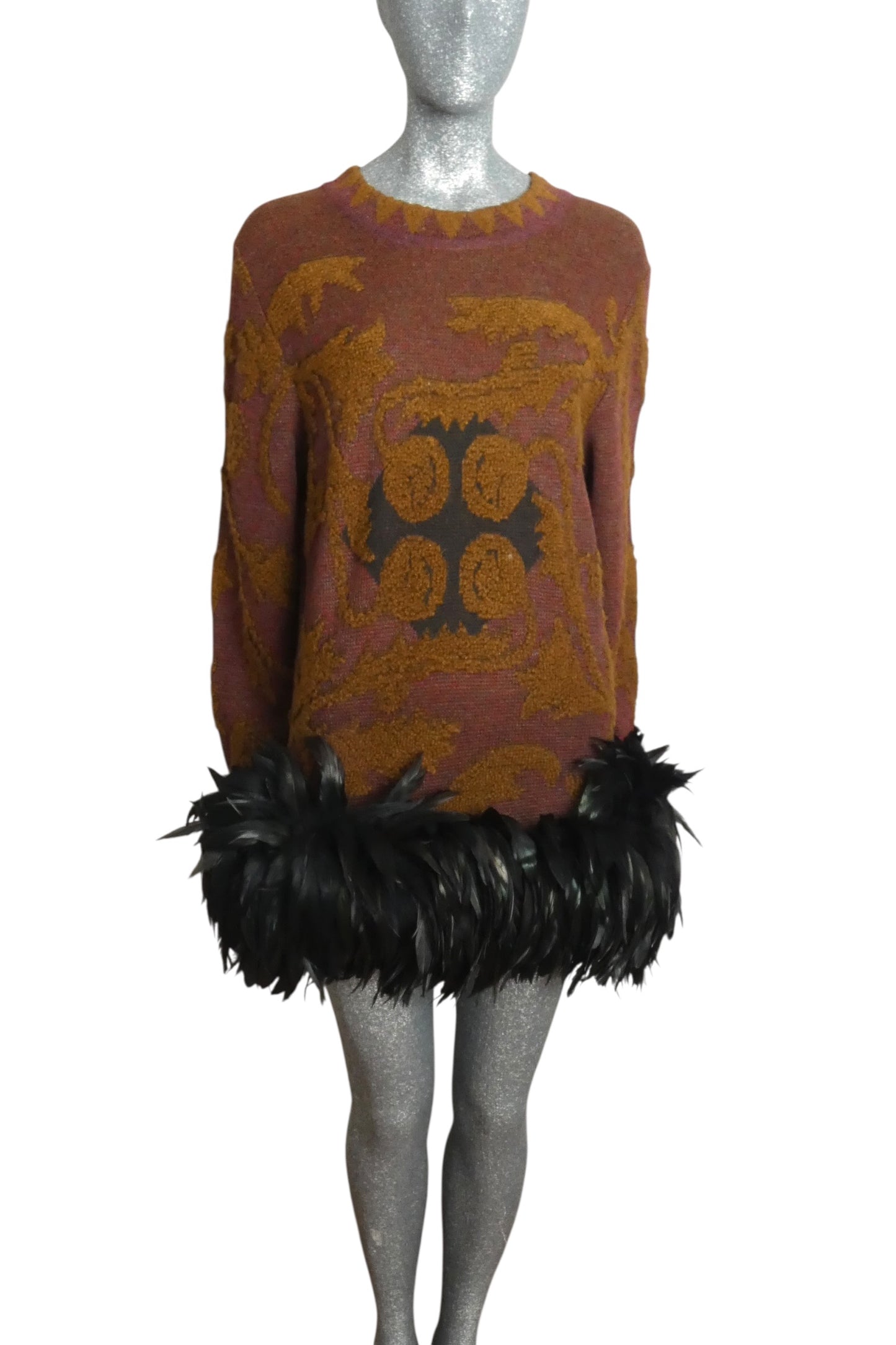 PIERRE CARDIN -  1991 Sweater Knit & Feather Dress, Size-8