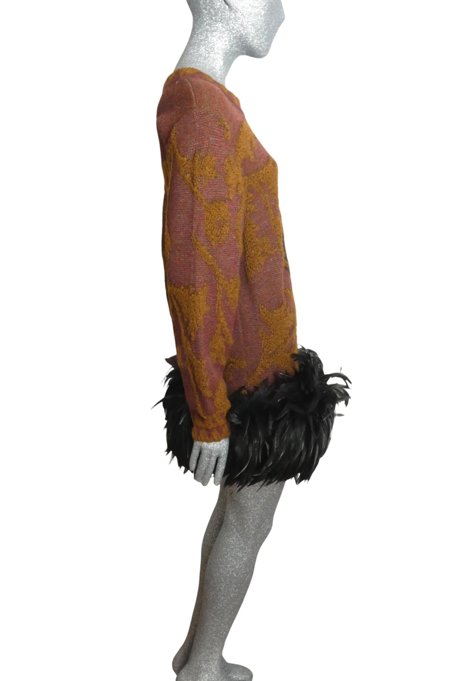 PIERRE CARDIN -  1991 Sweater Knit & Feather Dress, Size-8