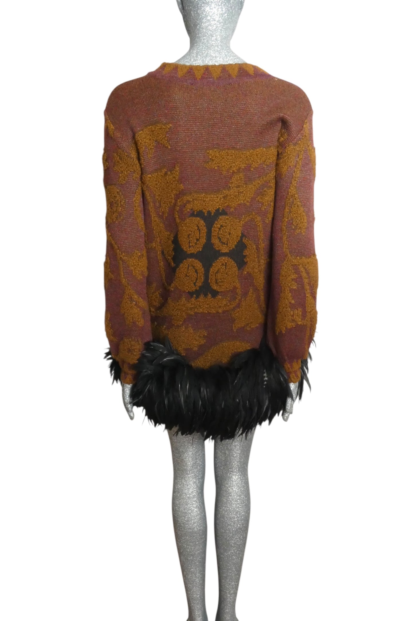 PIERRE CARDIN -  1991 Sweater Knit & Feather Dress, Size-8