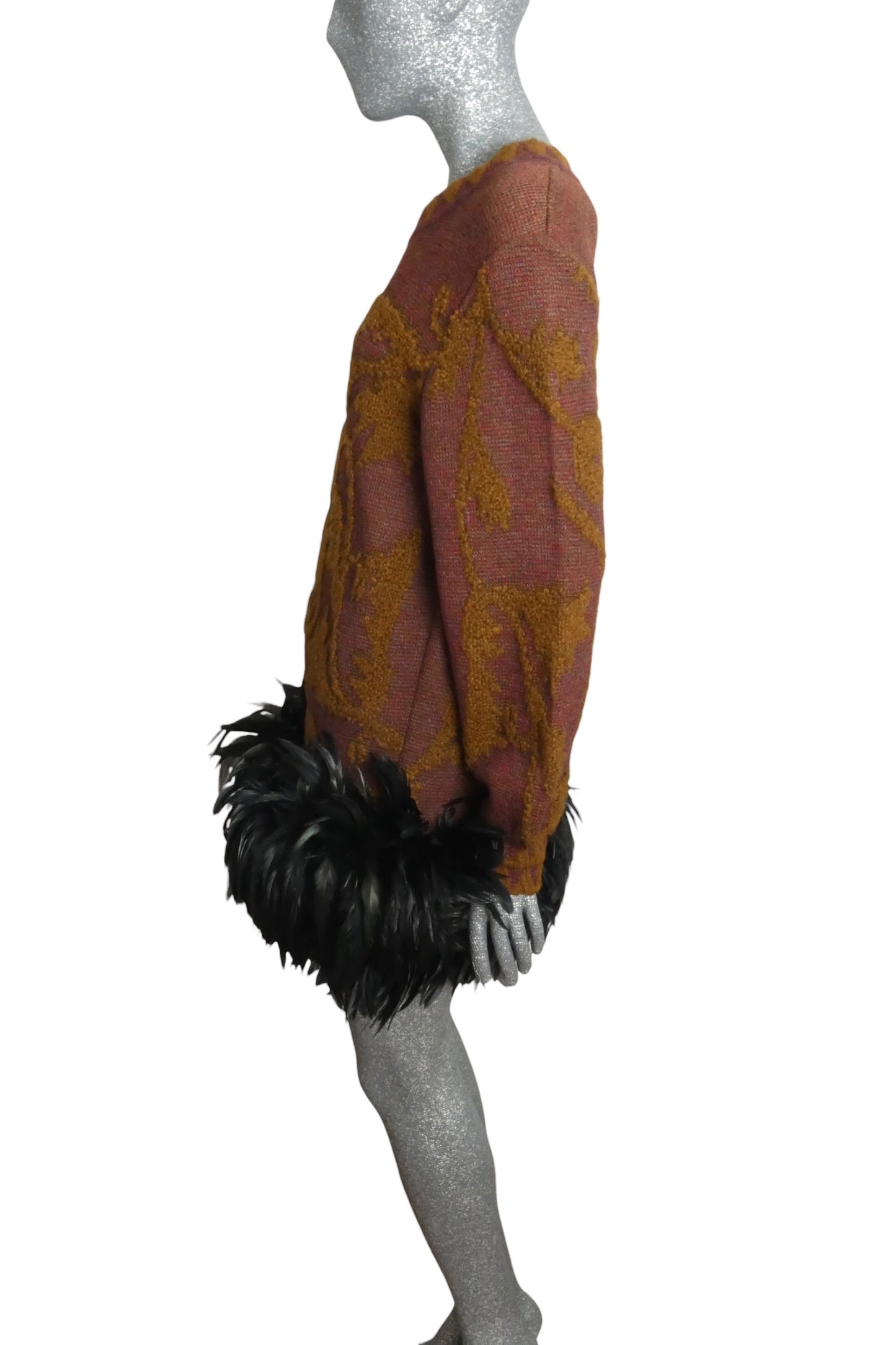 PIERRE CARDIN -  1991 Sweater Knit & Feather Dress, Size-8