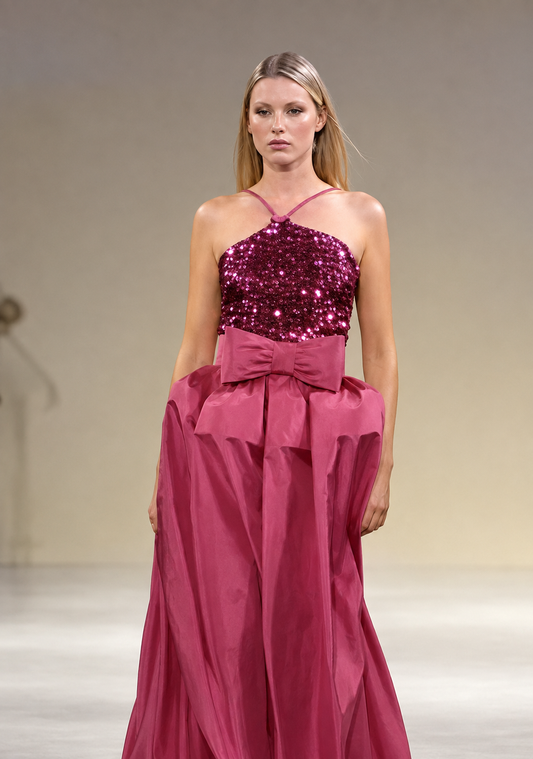 PIERRE CARDIN HERITAGE -  1999 Sequin & Taffeta Fuschia Gown, Size-6