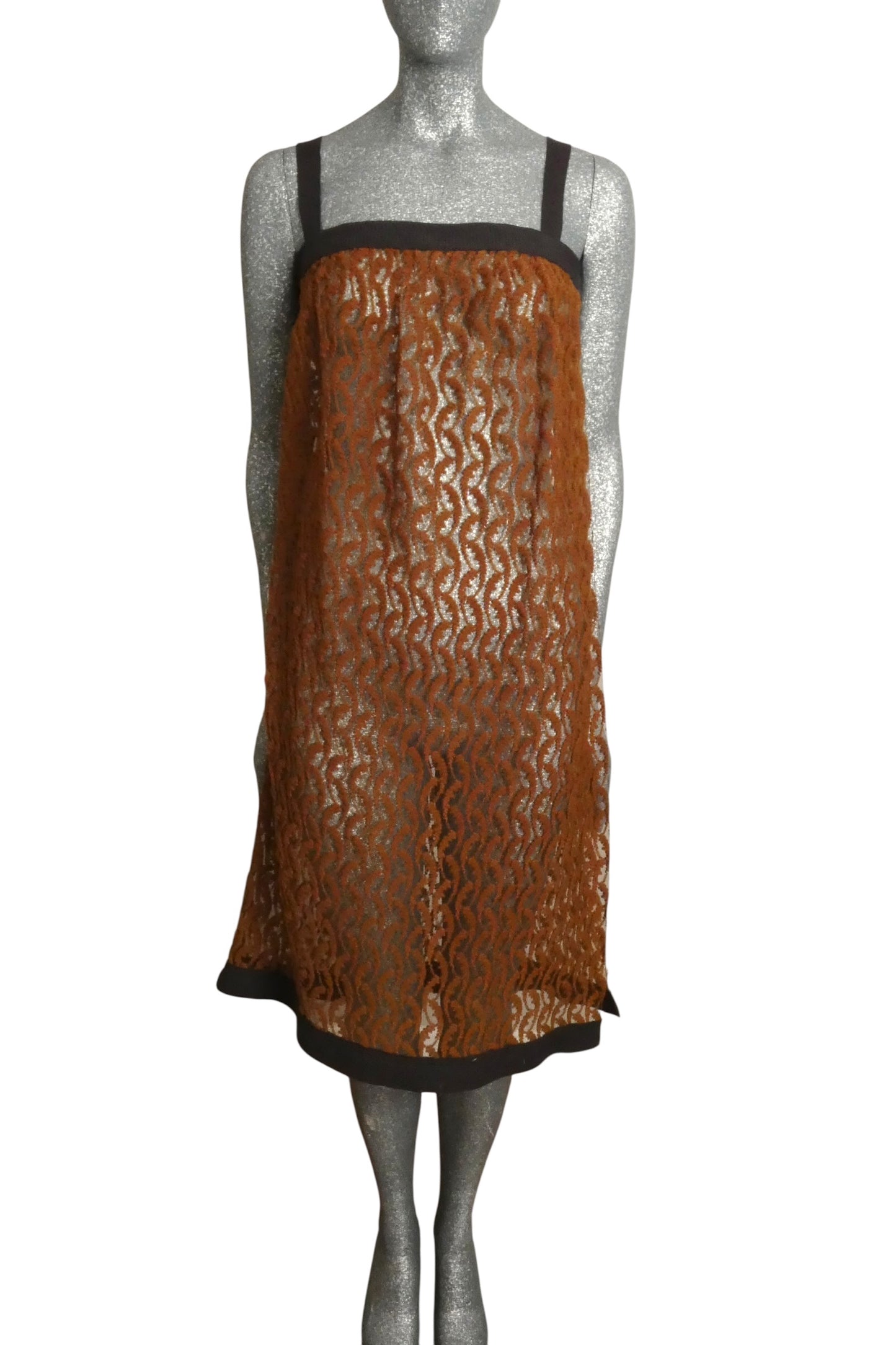 PIERRE CARDIN HAUTE COUTURE - 1978 Brown Lace Shift Over Dress, Size-2