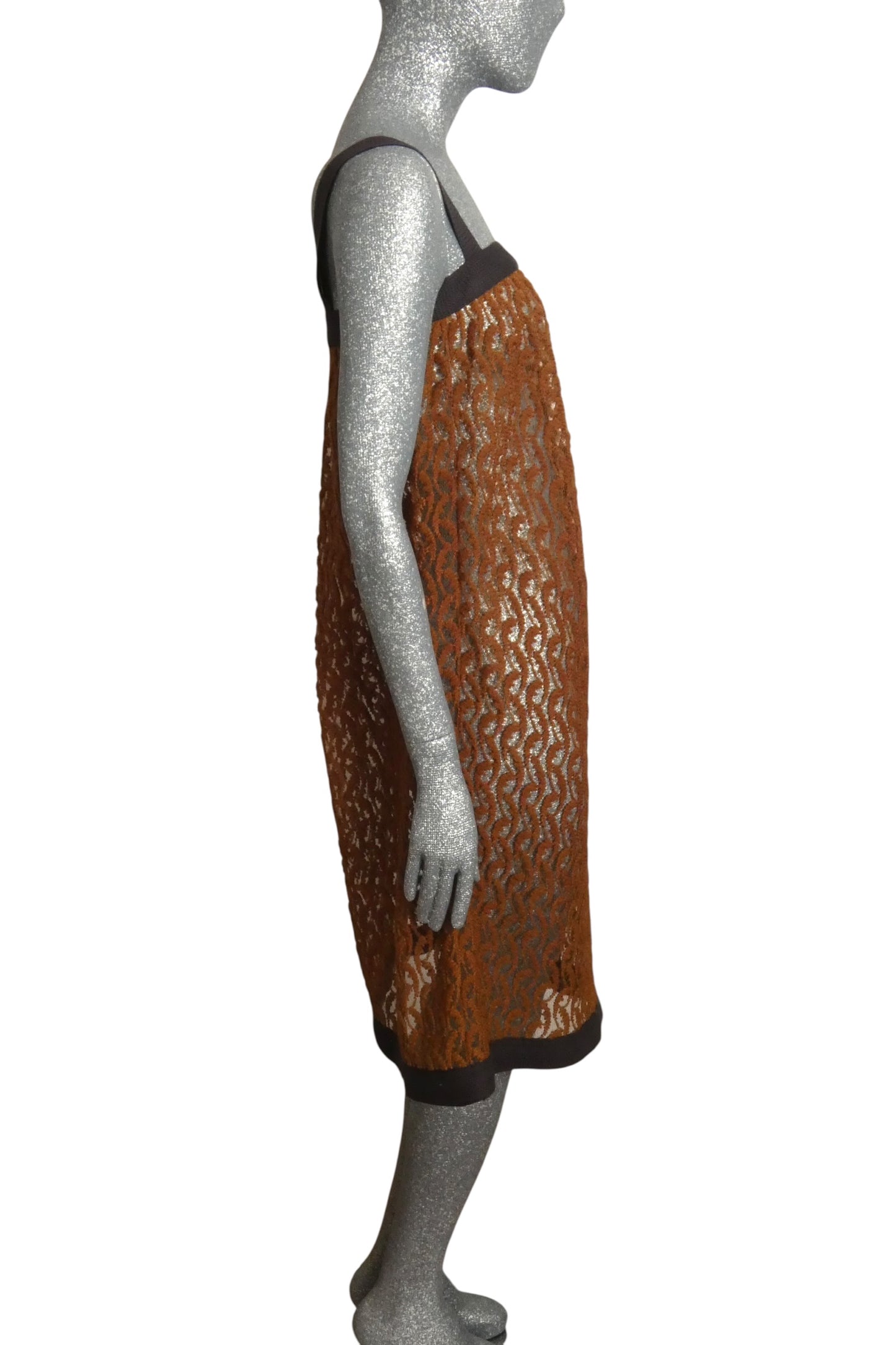 PIERRE CARDIN HAUTE COUTURE - 1978 Brown Lace Shift Over Dress, Size-2