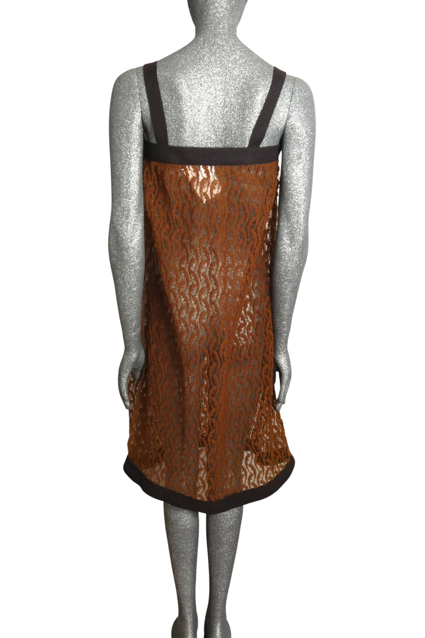 PIERRE CARDIN HAUTE COUTURE - 1978 Brown Lace Shift Over Dress, Size-2