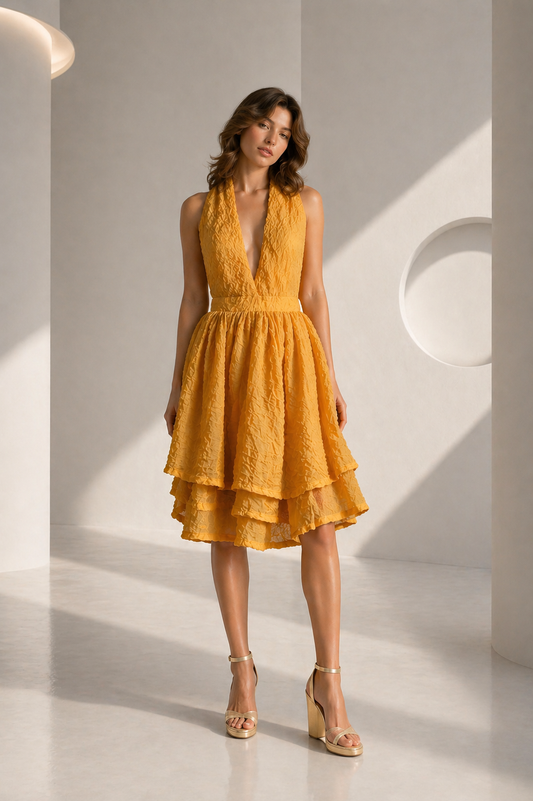 1996 Textured Organza Halter Dress, Size-4