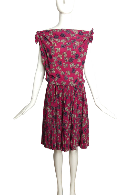 1991 Haute Couture Pleated Silk Dress, Size 6