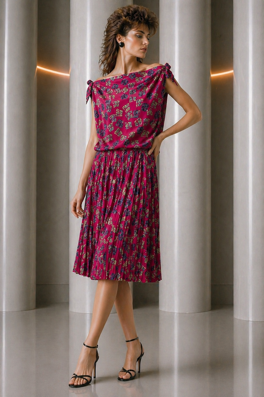1991 Haute Couture Pleated Silk Dress, Size 6