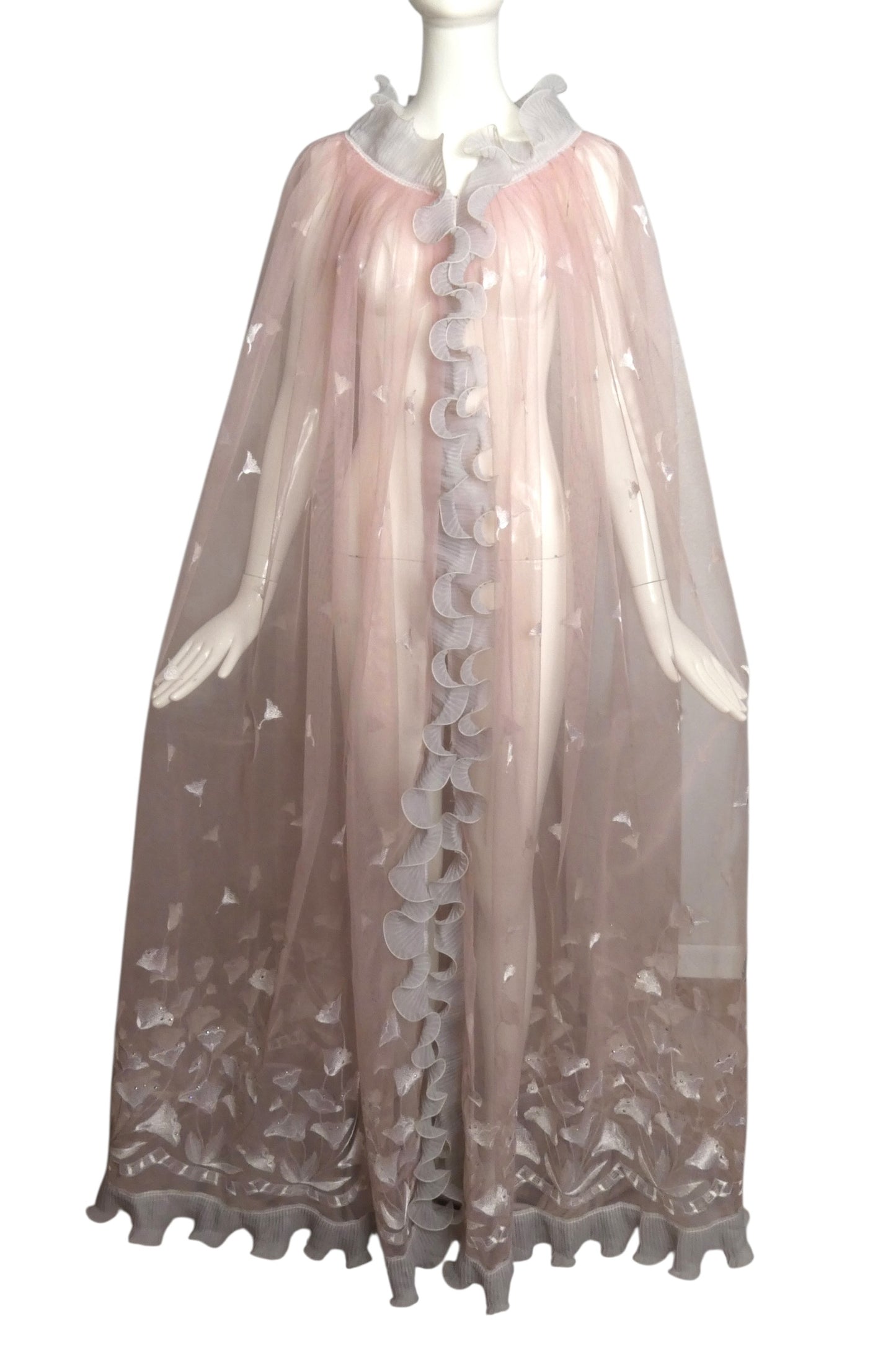 1980 Haute Couture Pink Embroidered Tulle Cape, Size-S/M