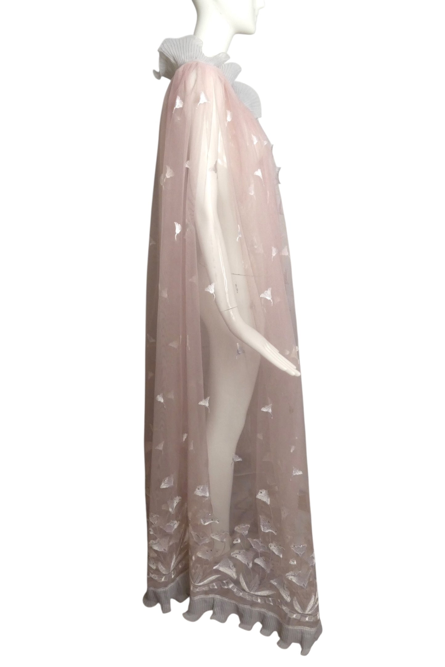 1980 Haute Couture Pink Embroidered Tulle Cape, Size-S/M