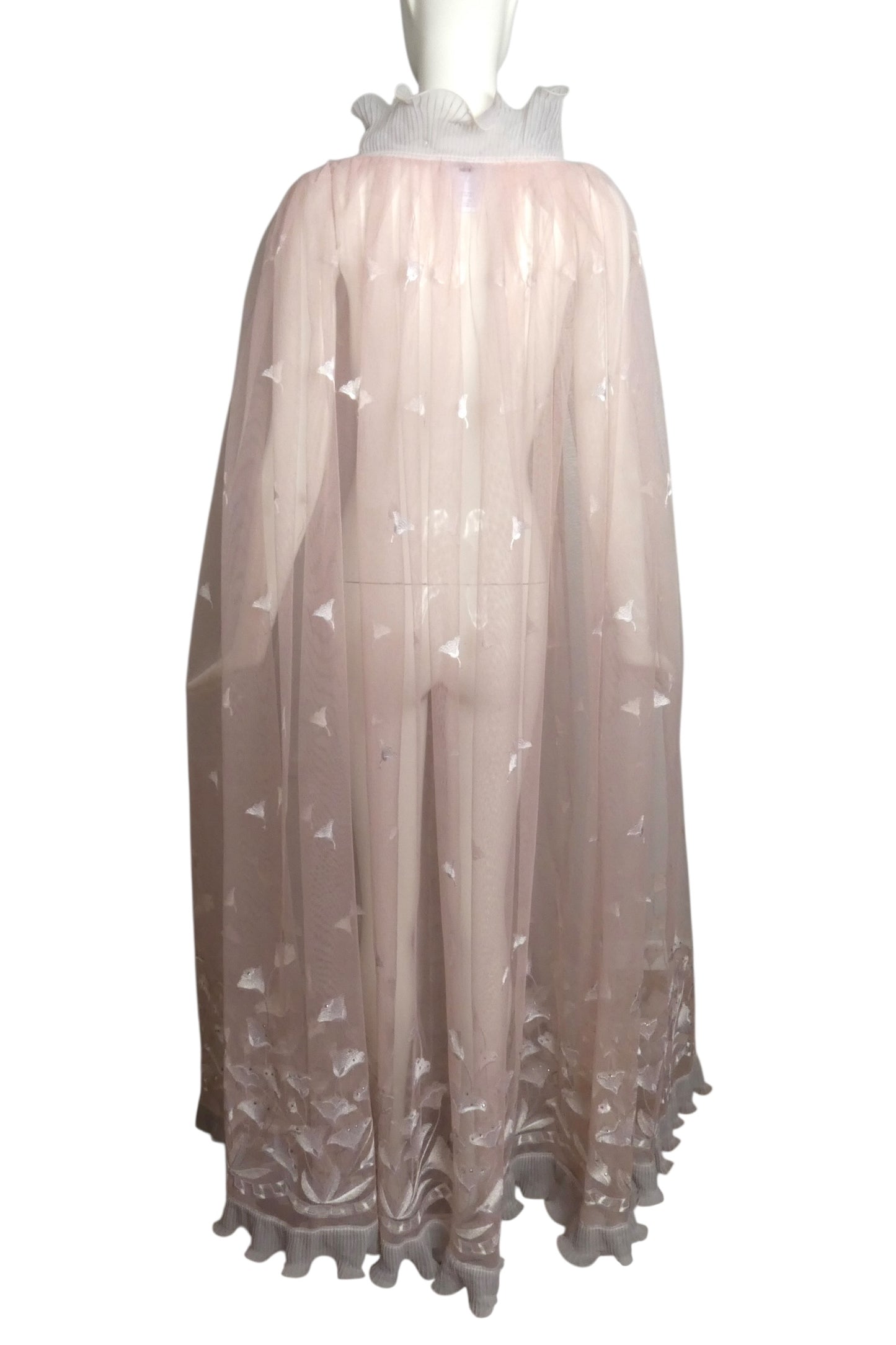 1980 Haute Couture Pink Embroidered Tulle Cape, Size-S/M