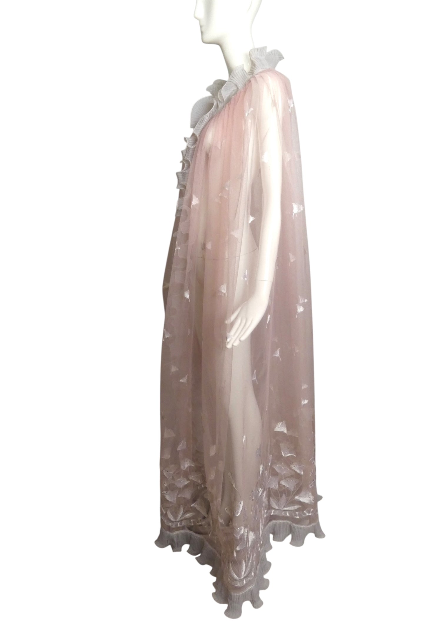 1980 Haute Couture Pink Embroidered Tulle Cape, Size-S/M