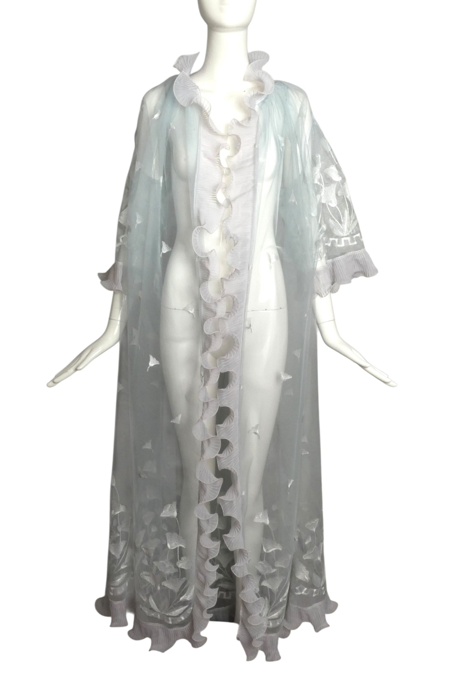 1980 Haute Couture  Blue Embroidered Tulle Coat, Size-S/M