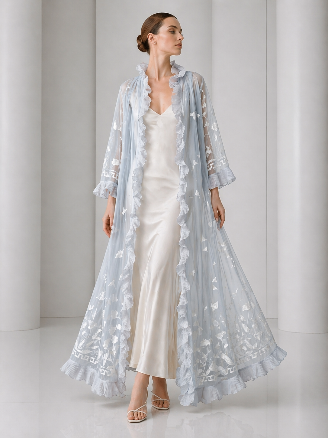 1980 Haute Couture  Blue Embroidered Tulle Coat, Size-S/M