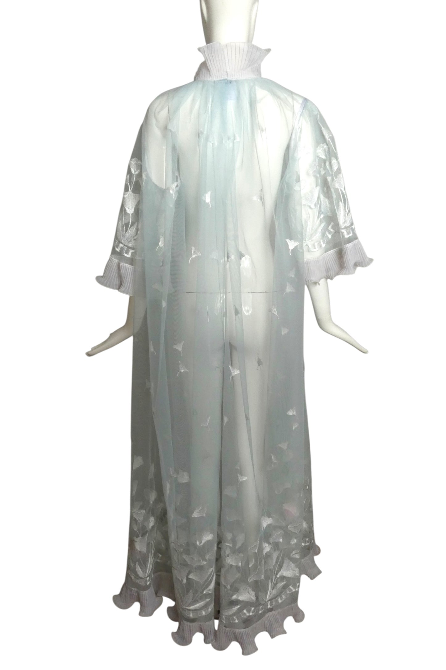 1980 Haute Couture  Blue Embroidered Tulle Coat, Size-S/M
