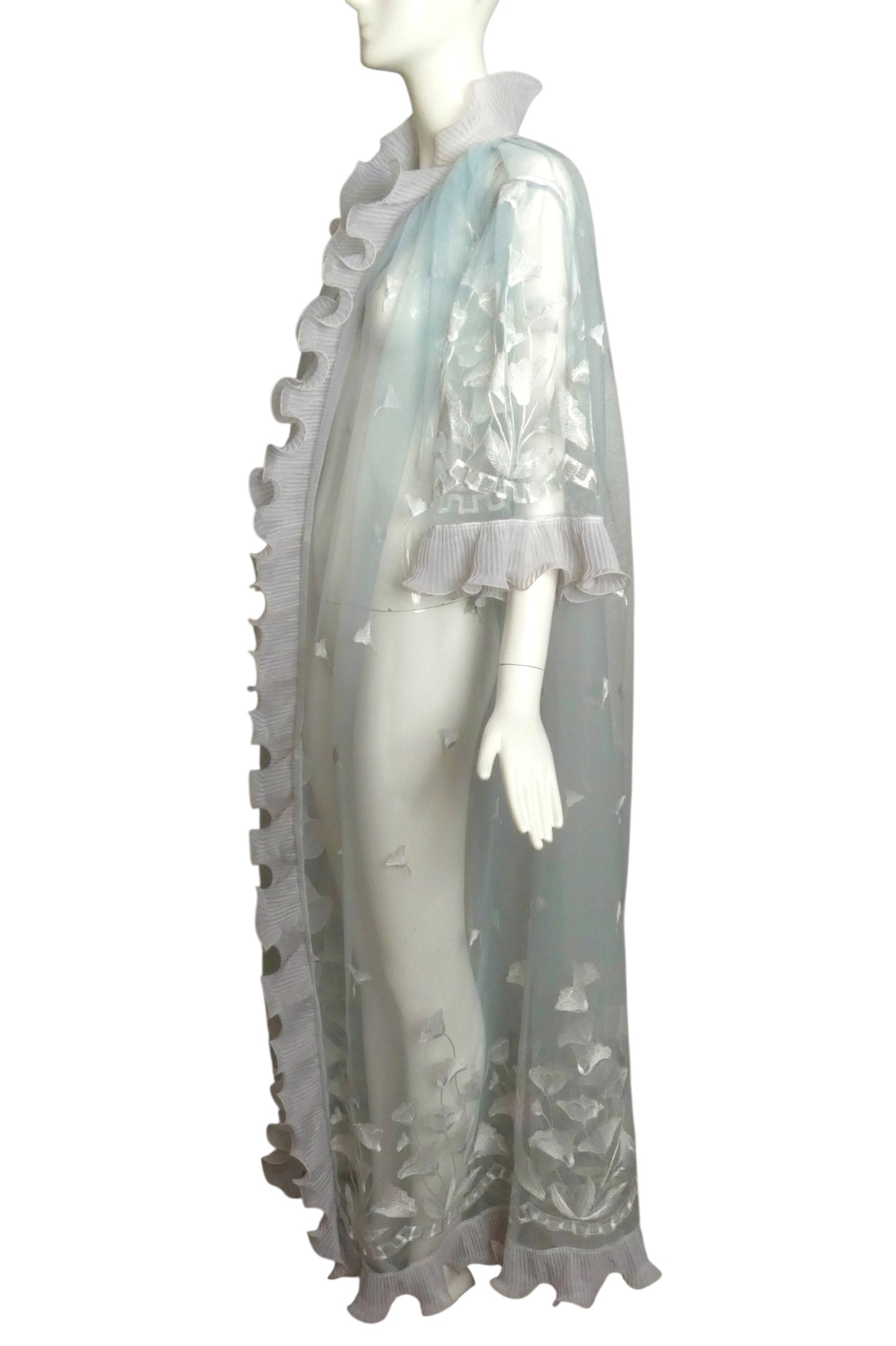 1980 Haute Couture  Blue Embroidered Tulle Coat, Size-S/M