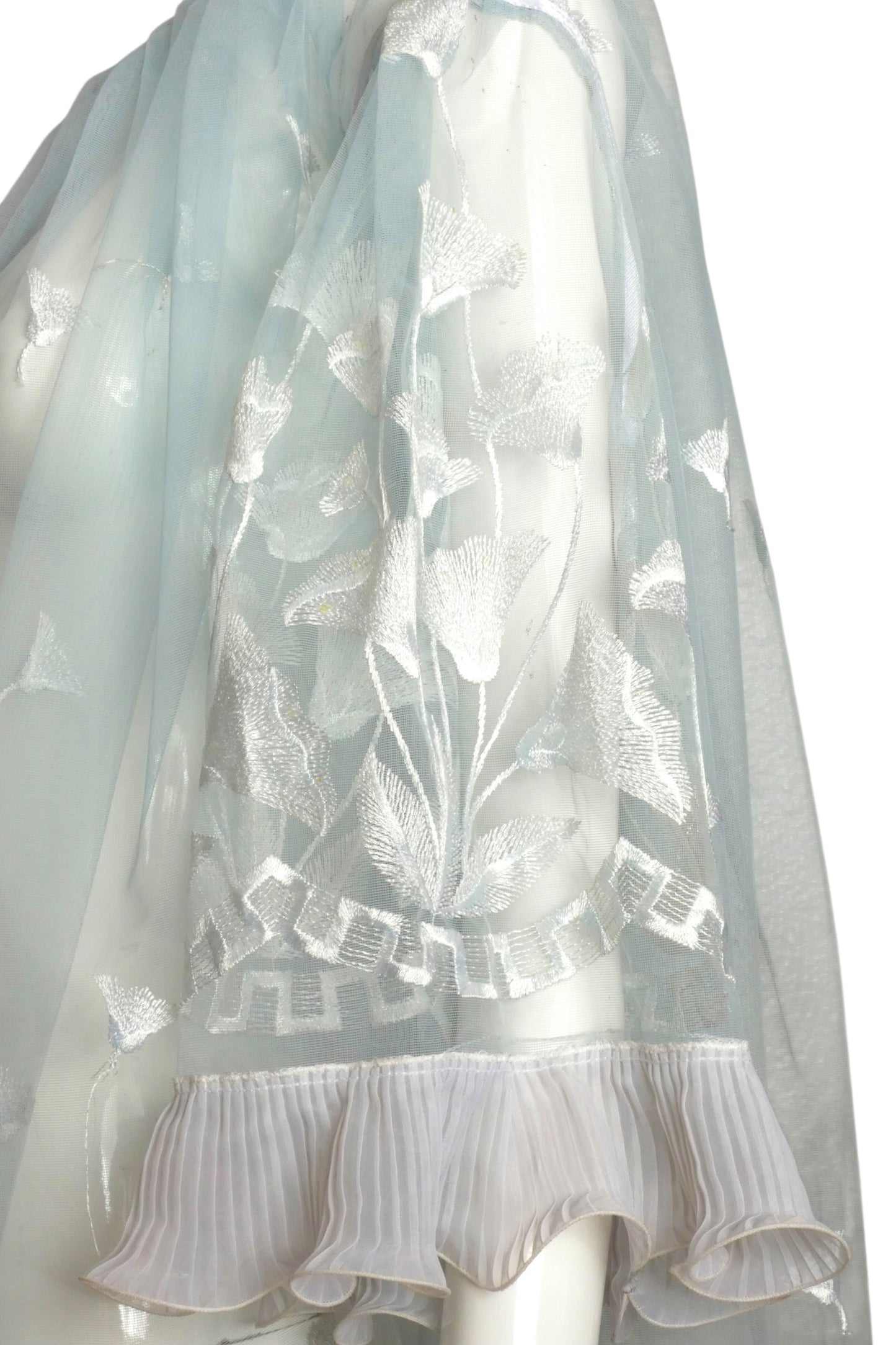 1980 Haute Couture  Blue Embroidered Tulle Coat, Size-S/M