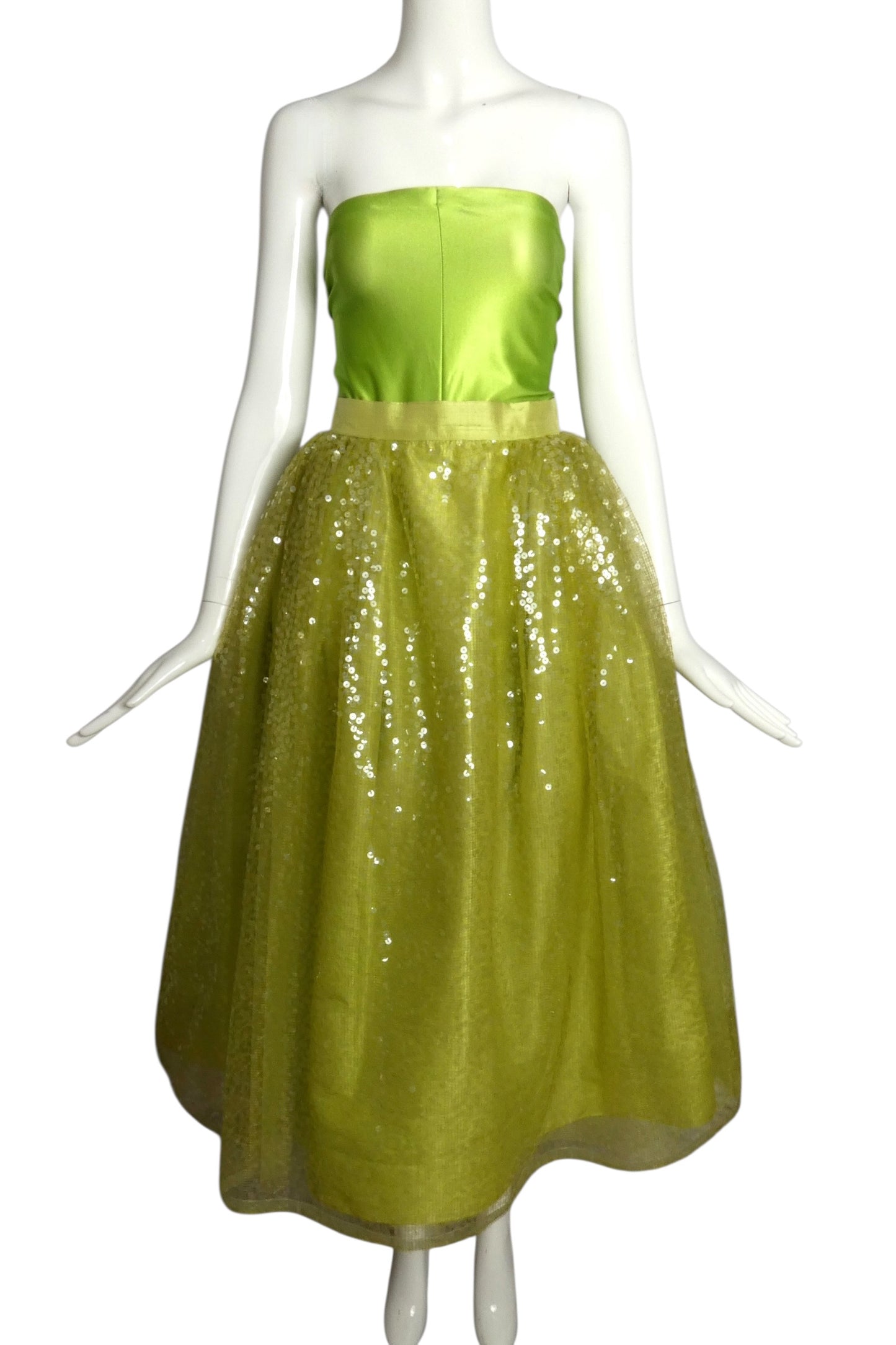 2000 Lime Jumpsuit and Sequin Skirt Ensemble, Size 4