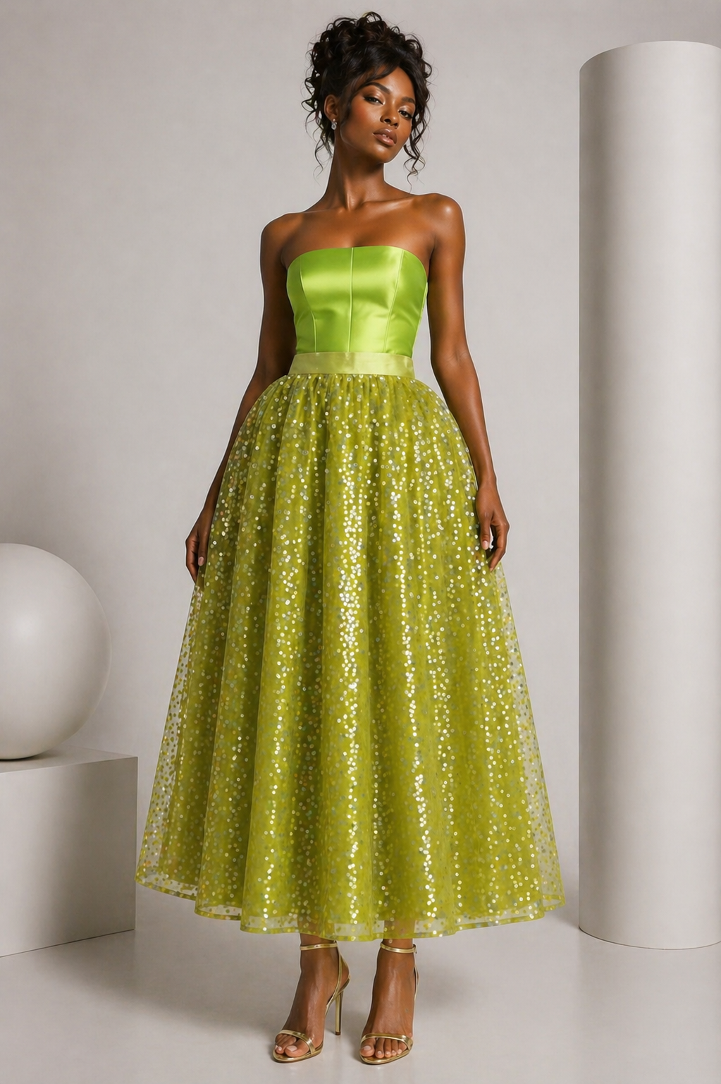 2000 Lime Jumpsuit and Sequin Skirt Ensemble, Size 4