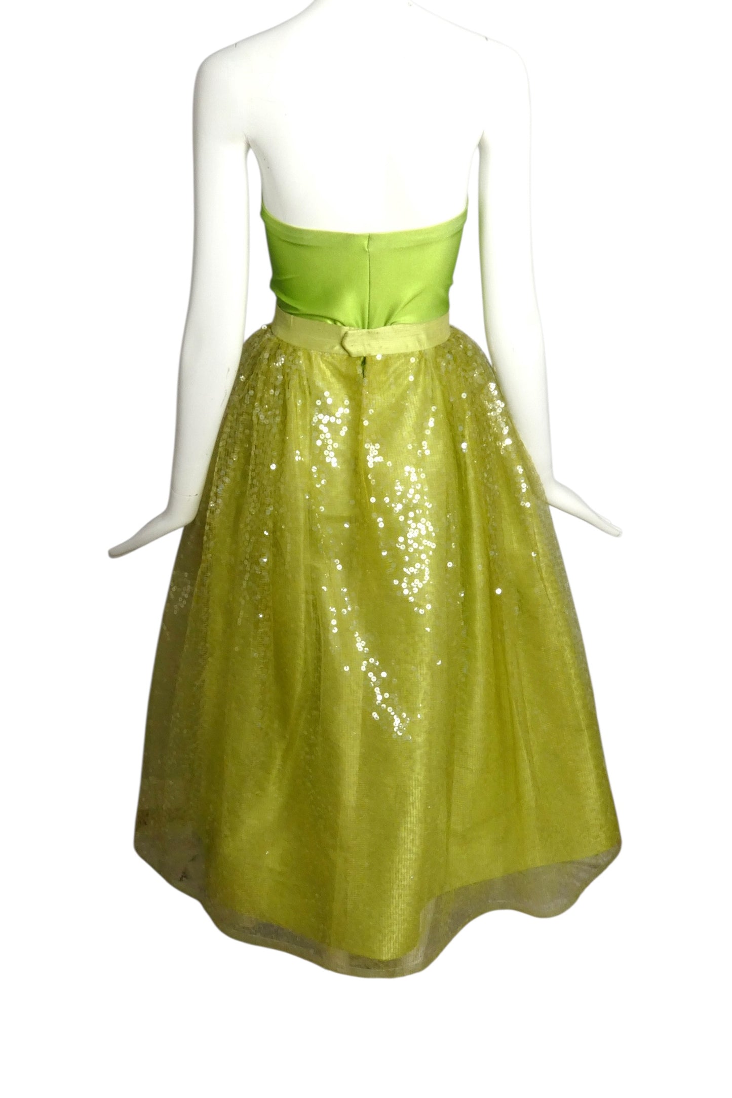 2000 Lime Jumpsuit and Sequin Skirt Ensemble, Size 4