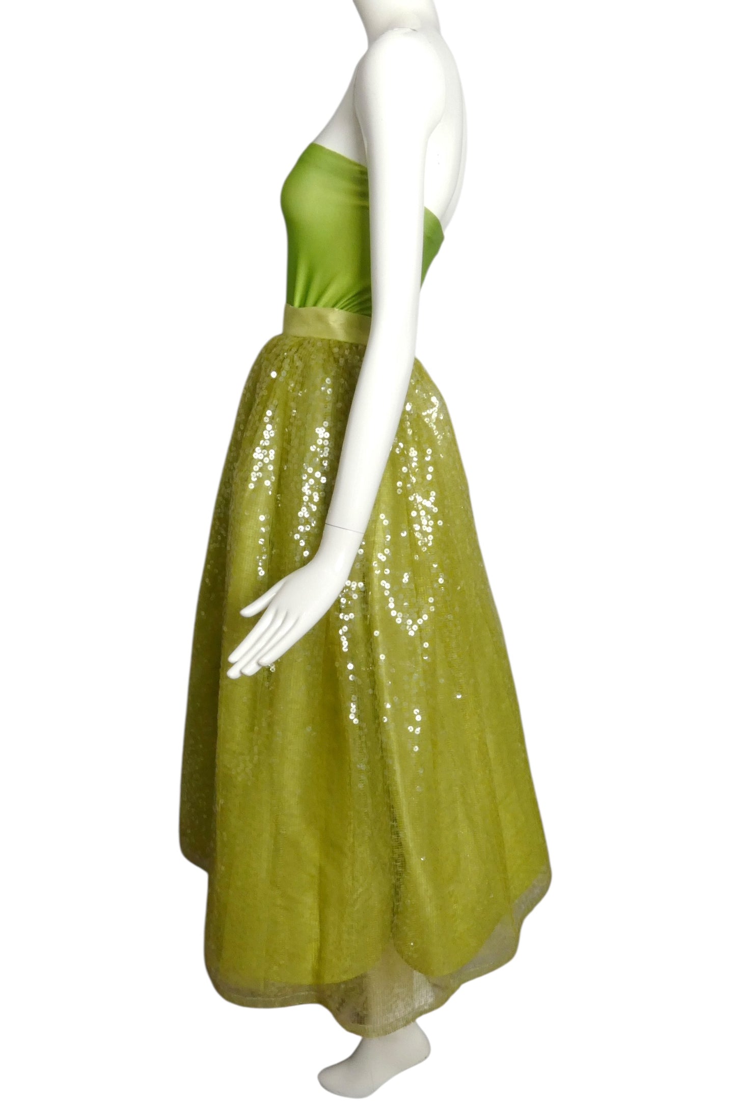 2000 Lime Jumpsuit and Sequin Skirt Ensemble, Size 4