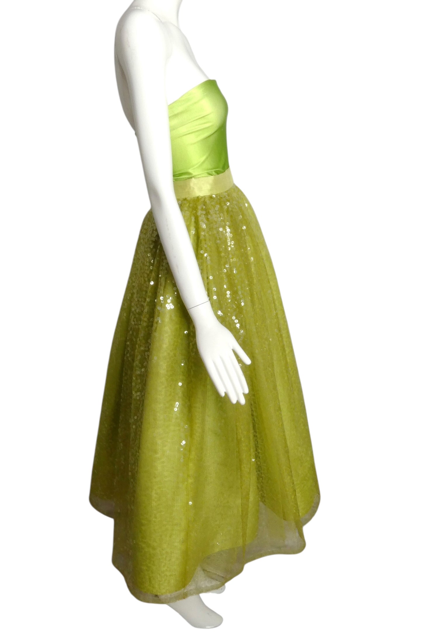 2000 Lime Jumpsuit and Sequin Skirt Ensemble, Size 4