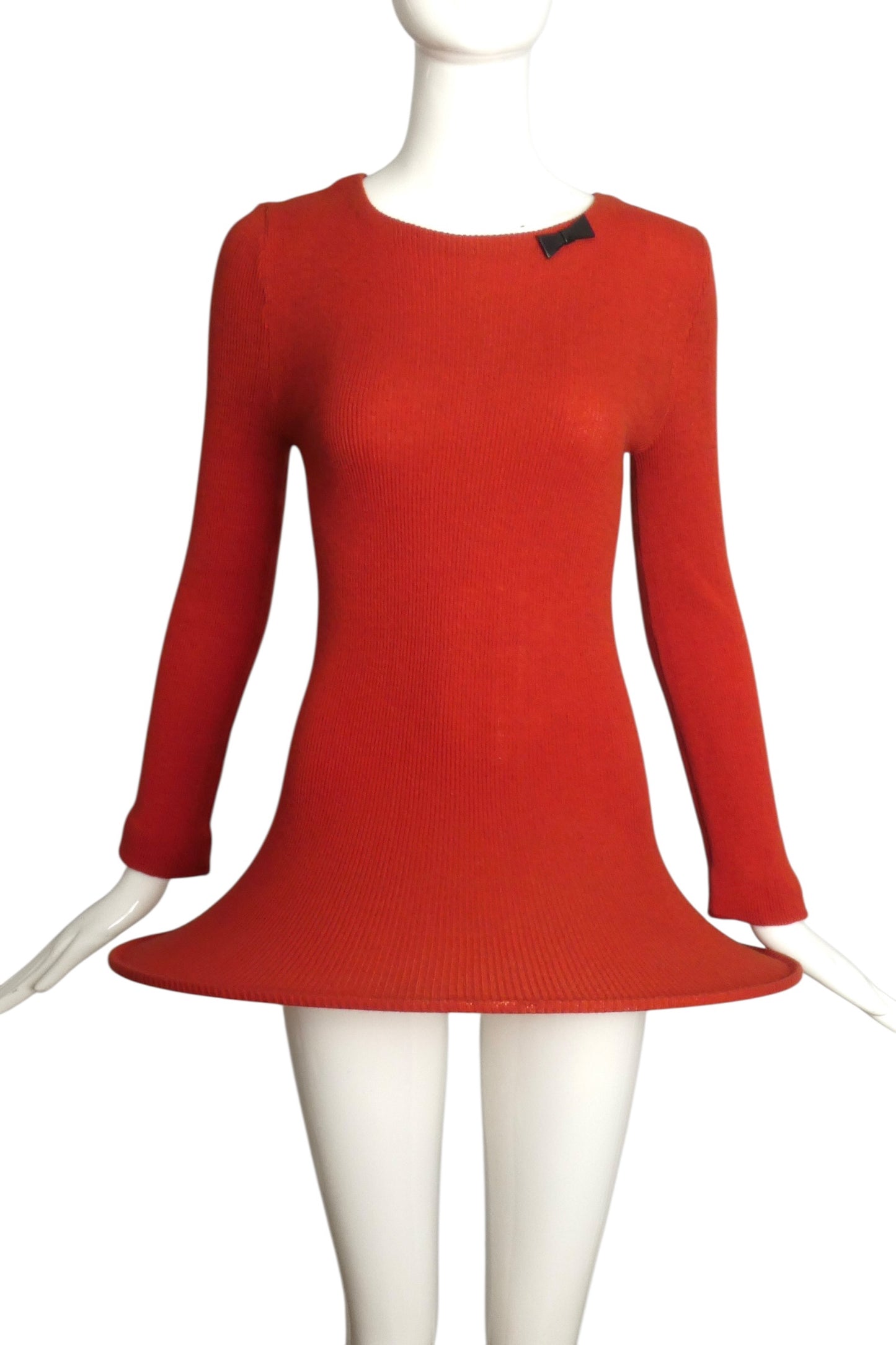 1993 Haute Couture Wool Knit Hoop Mini Dress, Size-4