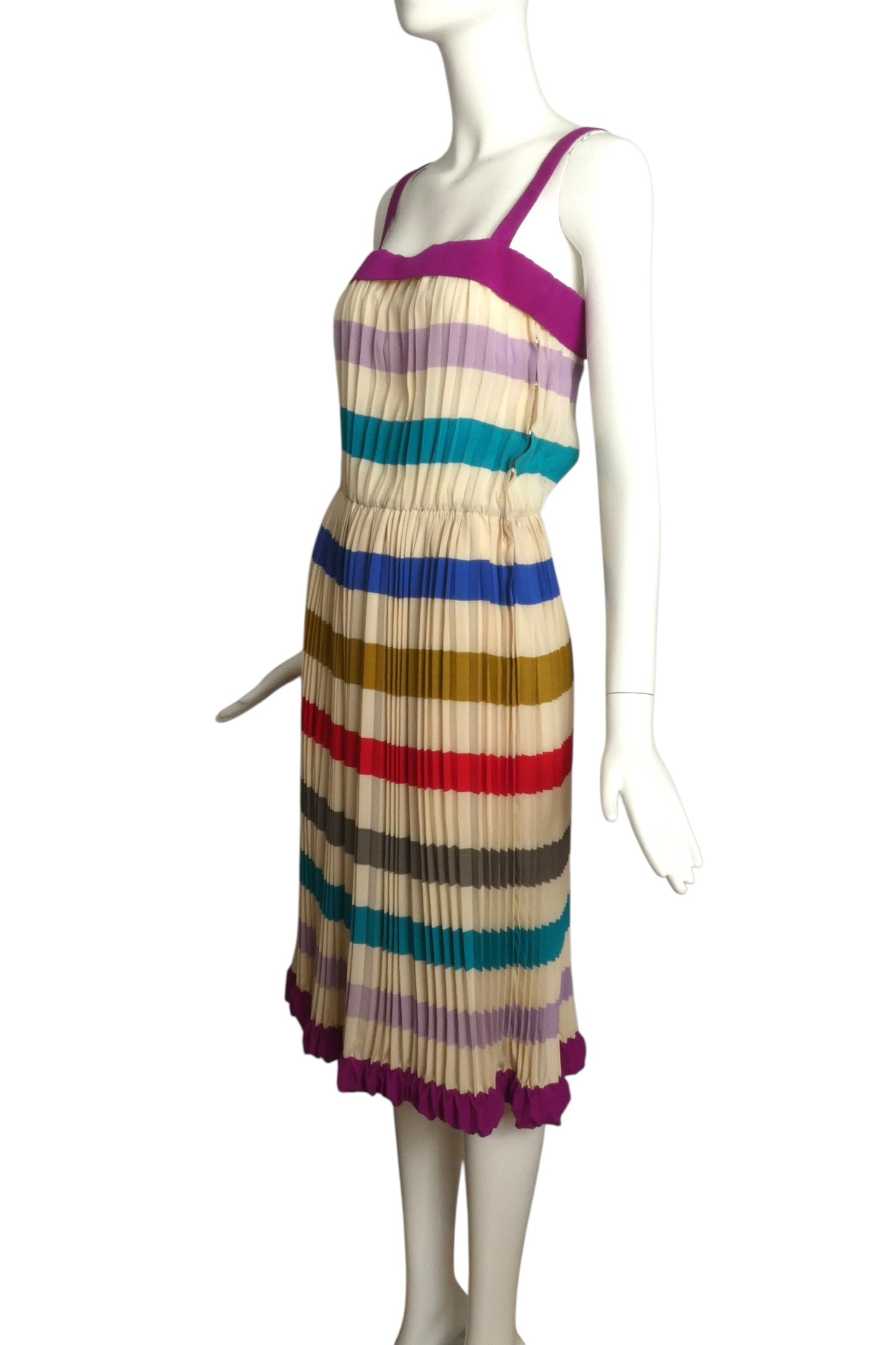 1970s Haute Couture Pleated Silk Dress, Size-4