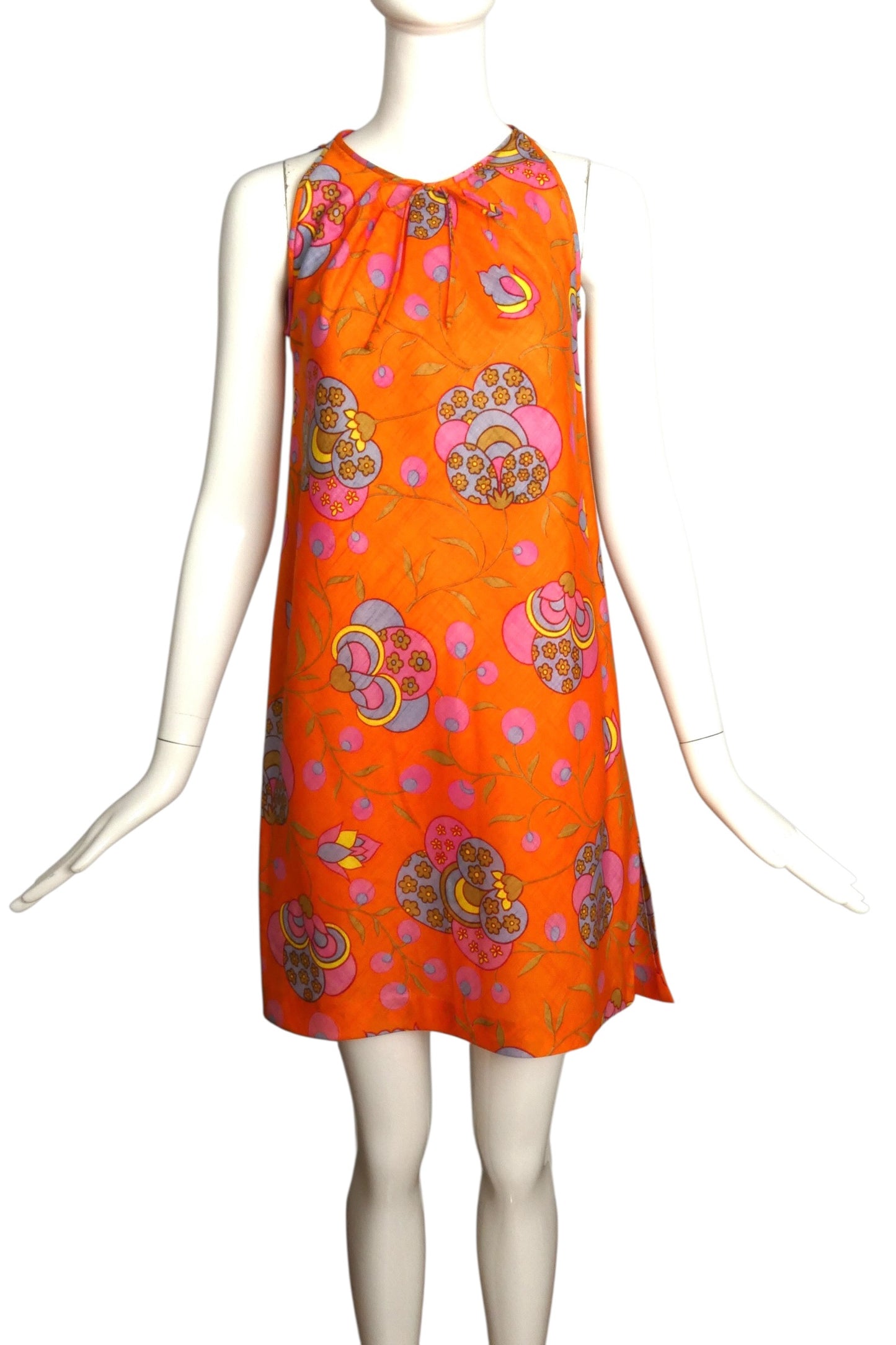 1980 Rayon Print A-Line Dress, Size-6