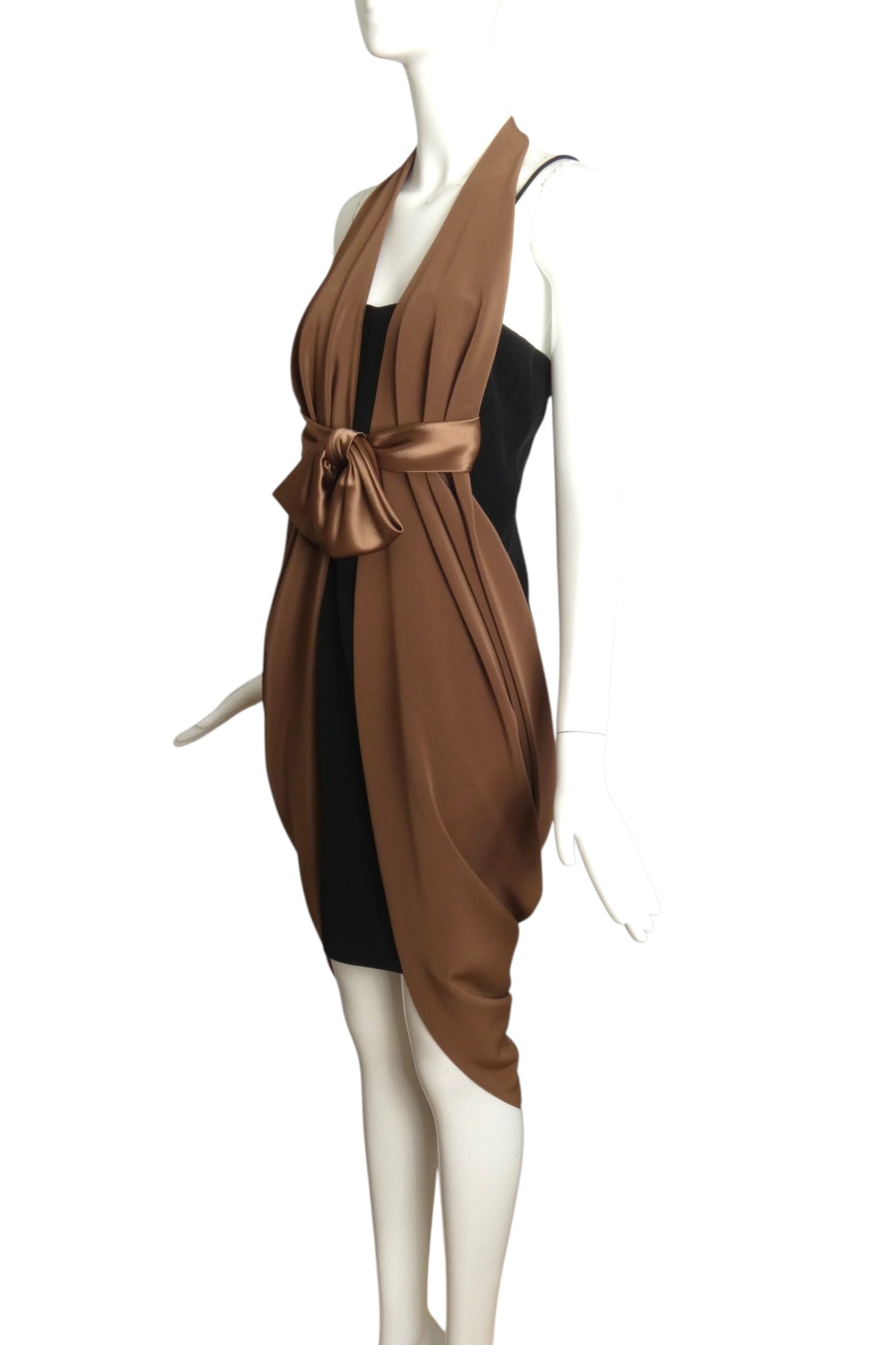 1990s Haute Couture Crepe Fabric Block Dress, Size-4