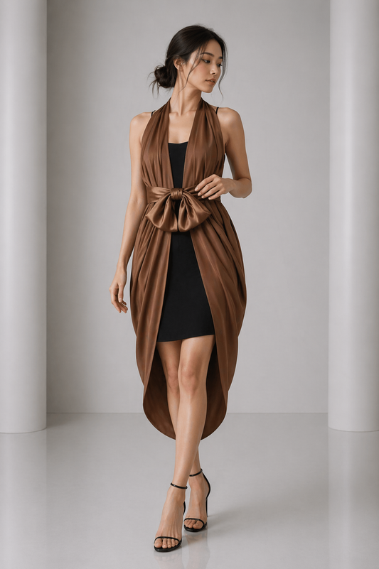 1990s Haute Couture Crepe Fabric Block Dress, Size-4