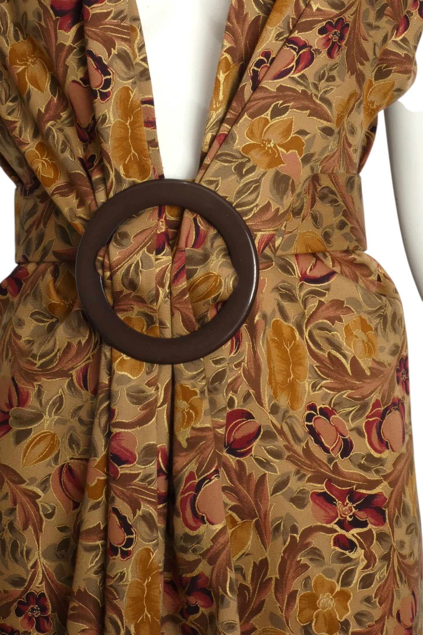 1990 Haute Couture Brown Floral Wool Dress, Size 8