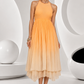 PIERRE CARDIN -  1995 Orange Ombre Chiffon Dress, Size-2