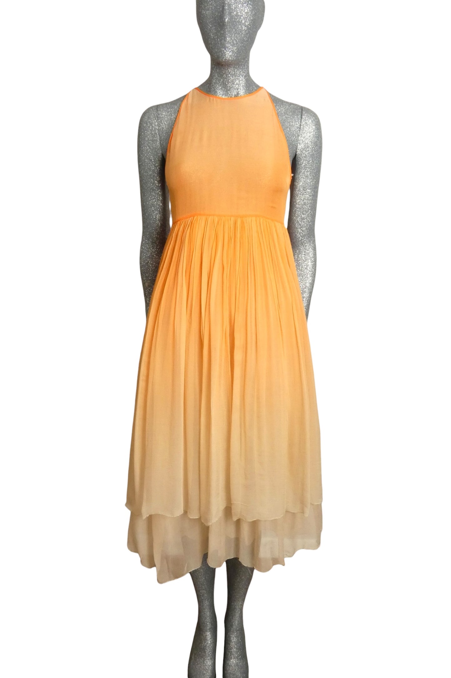 PIERRE CARDIN -  1995 Orange Ombre Chiffon Dress, Size-2